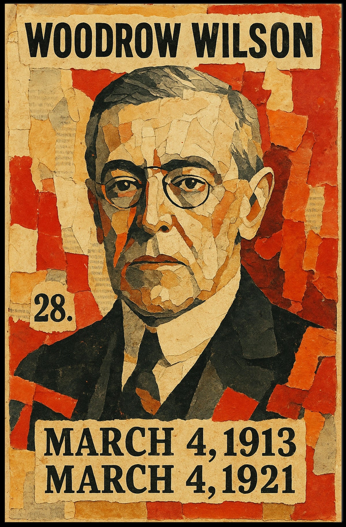 Woodrow Wilson 28th President of the United States Layered paper Collage Poster