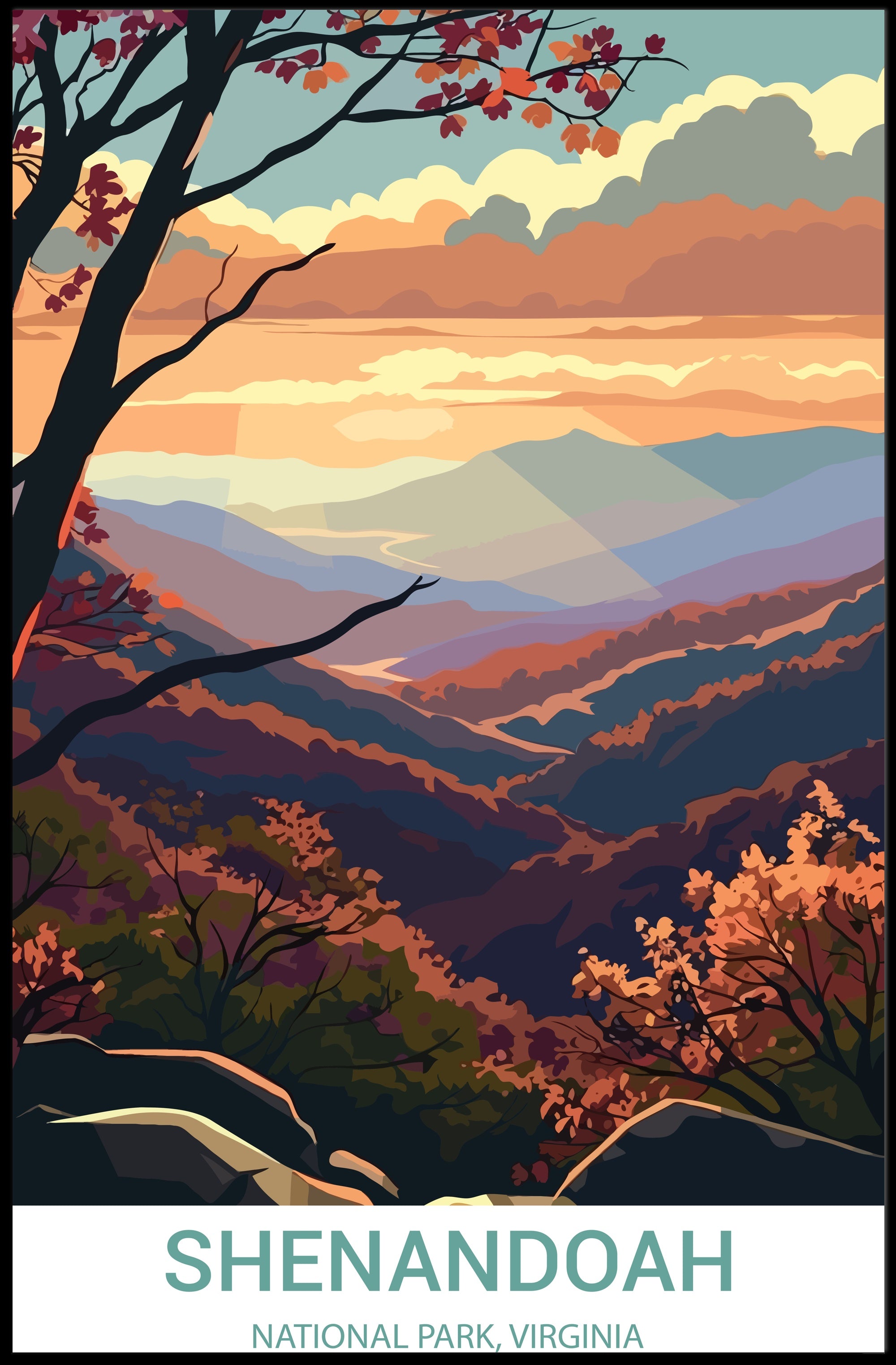 Scenic Shenandoah National Park Autumn Landscape National Park Poster