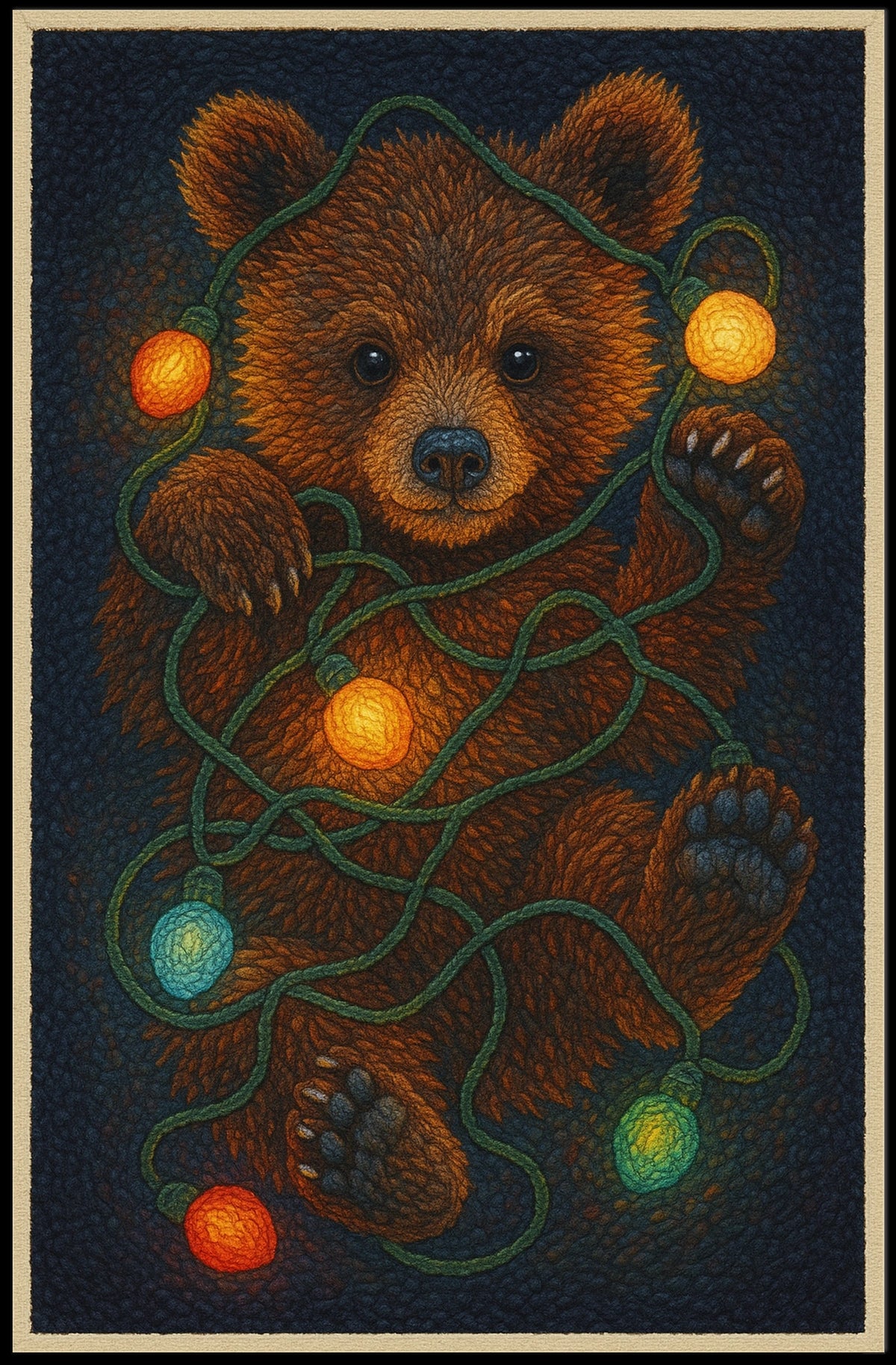 Festive Bear With Lights Poster