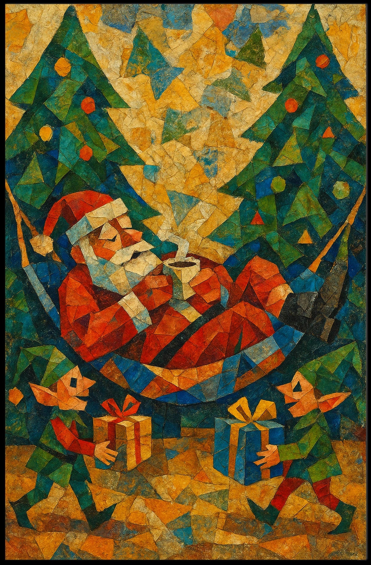 Festive Santa Claus in Hammock Christmas Poster