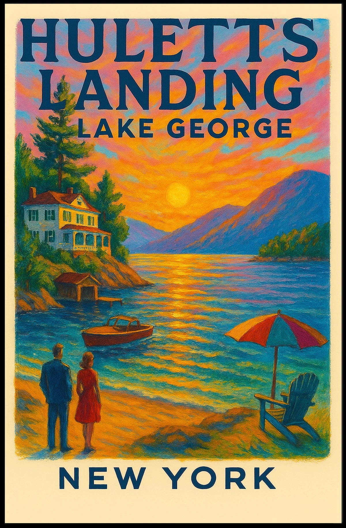 Huletts Landing Sunset Vintage Travel Poster
