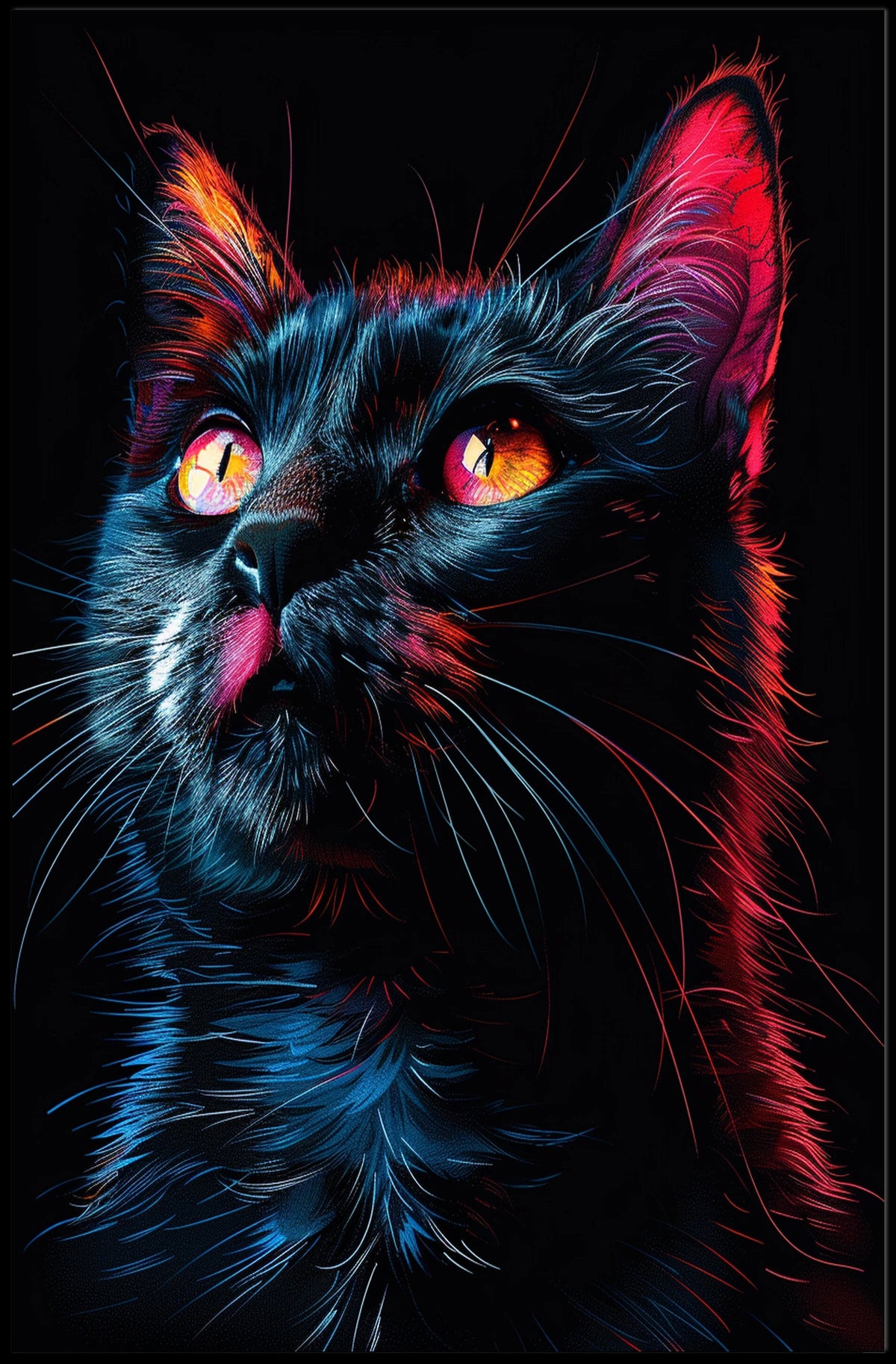 Neon Cat Portrait Poster