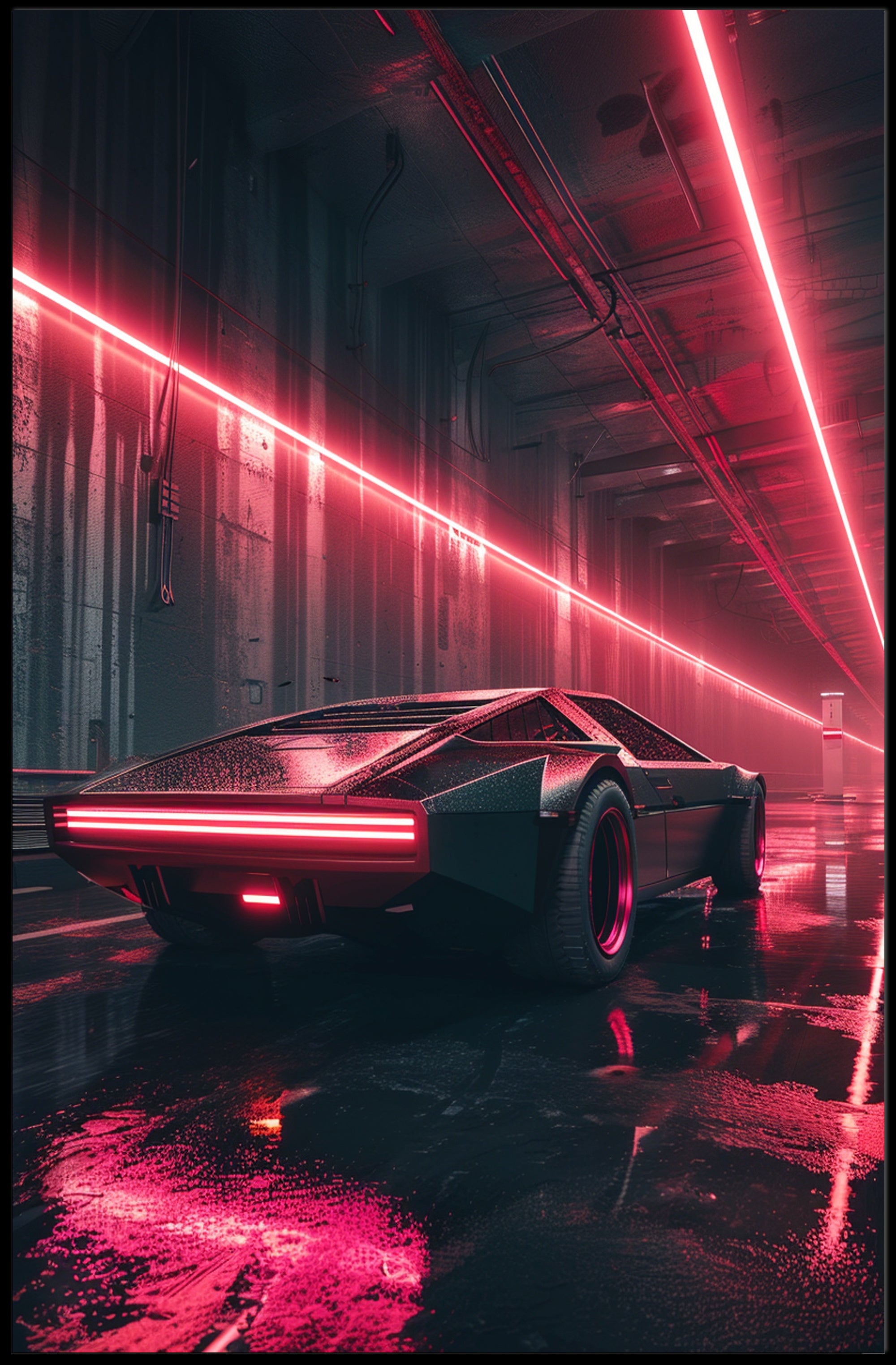 Futuristic Cyberpunk Car Poster: Neon Tunnel Vision PosterGoat