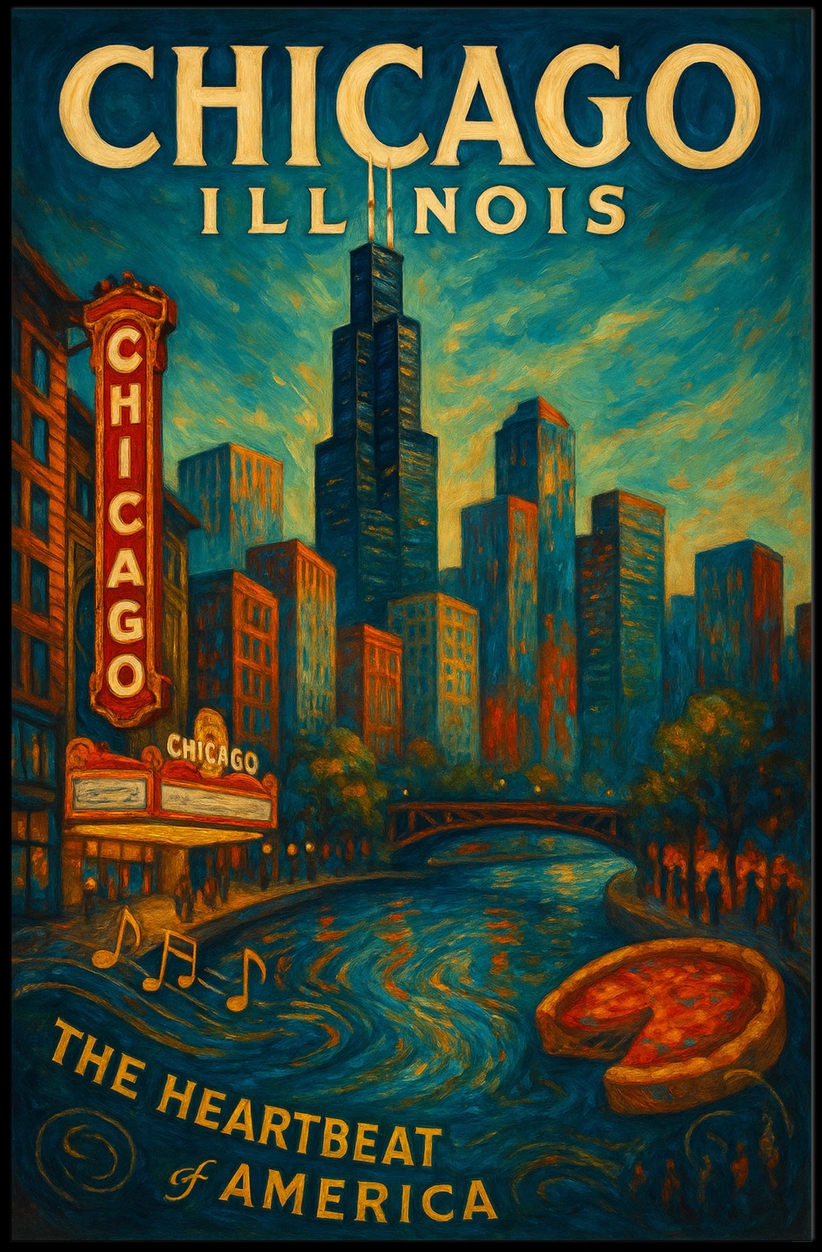 Chicago Poster The Heartbeat Of America For City Lovers