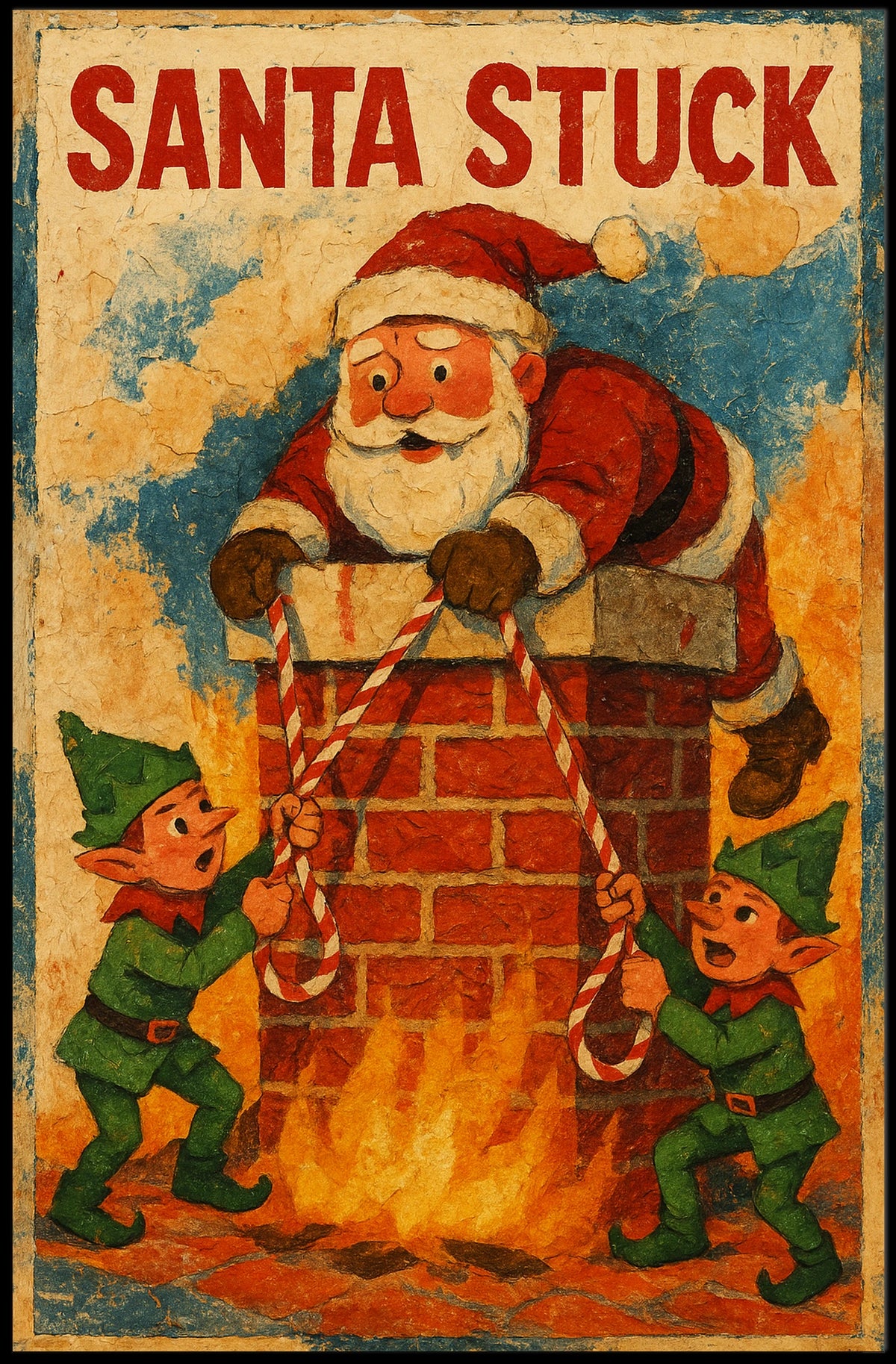 Santa Stuck in Chimney Humor Christmas Pop Culture Poster