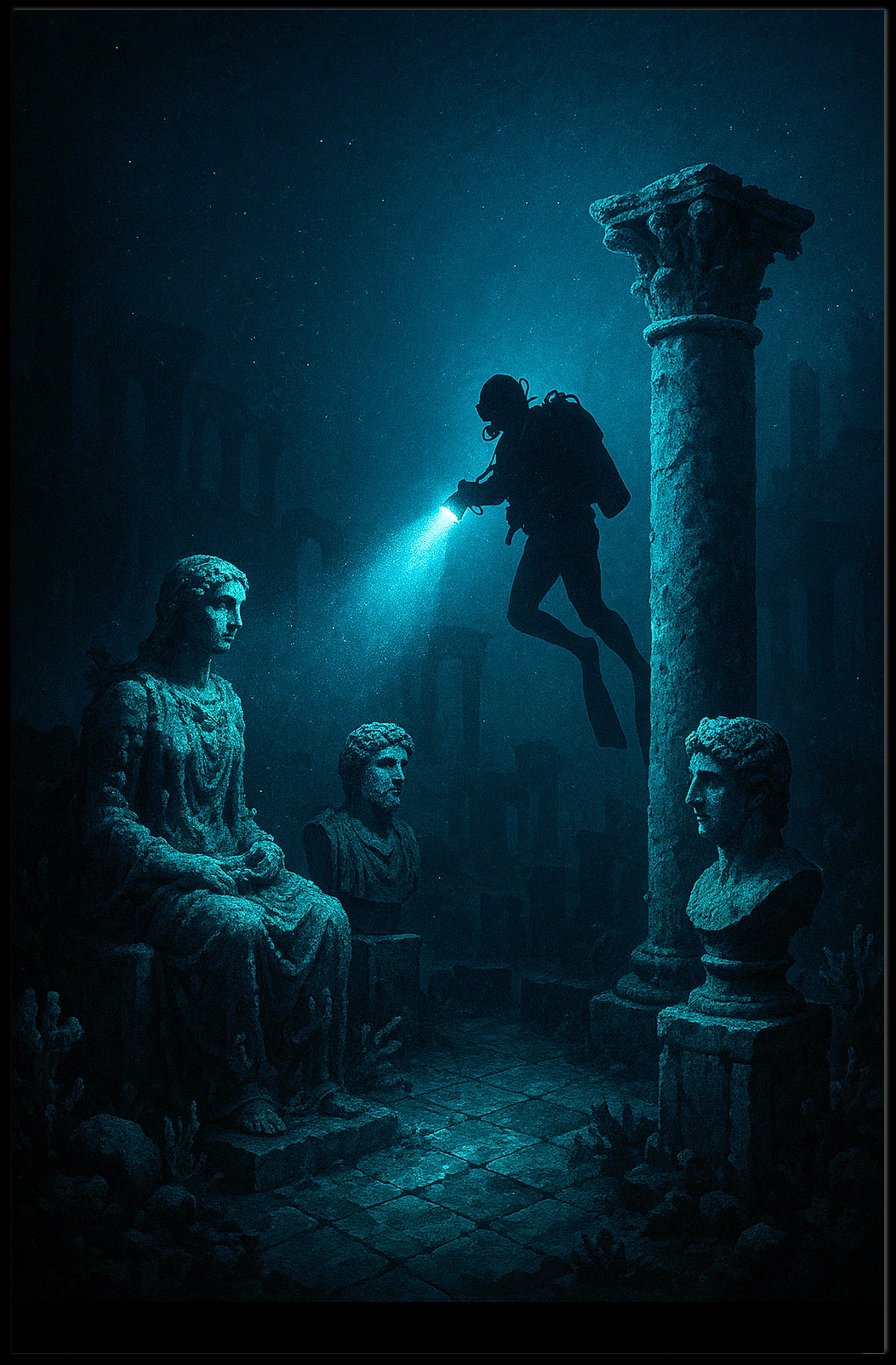 Underwater Ruins Exploration Art Print Poster PosterGoat