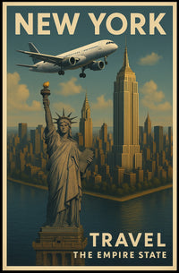 New York City Skyline Poster Vintage Travel Wall Art