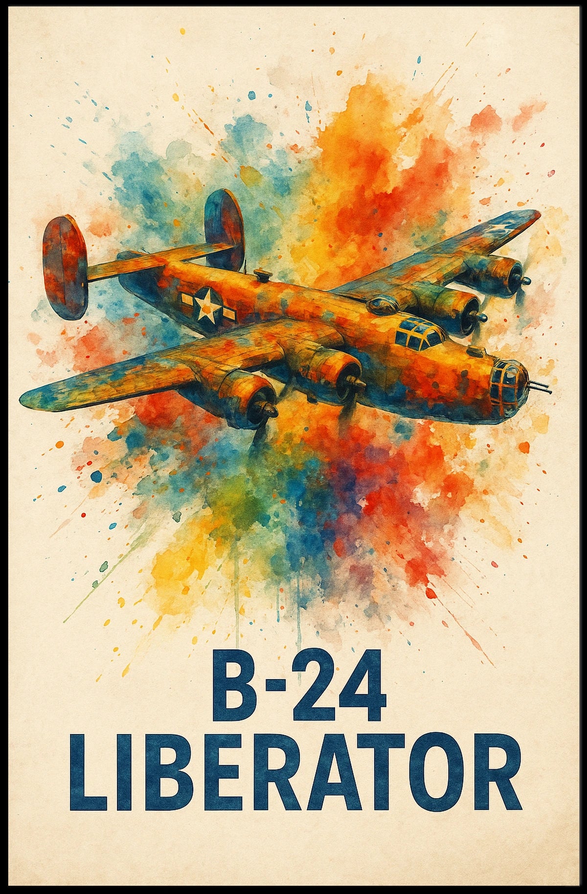 B-24 Liberator WWII Airplane Art Poster Print