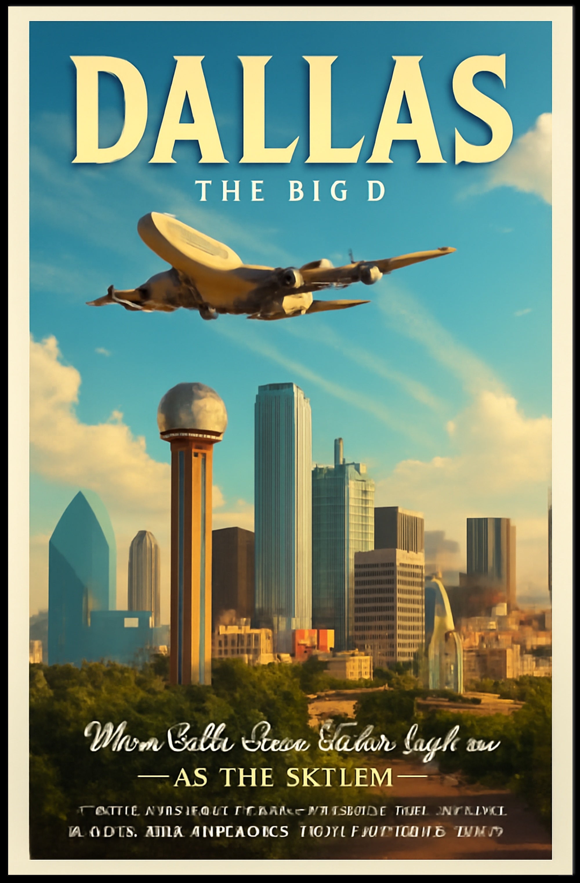Dallas Travel Poster: Bold Vintage Cityscape Adventure PosterGoat