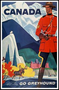 Vintage Canada Travel Poster with Mountie and Wildlife Travel Poster PosterGoat