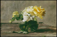 Vase of Yellow and White Roses Poster