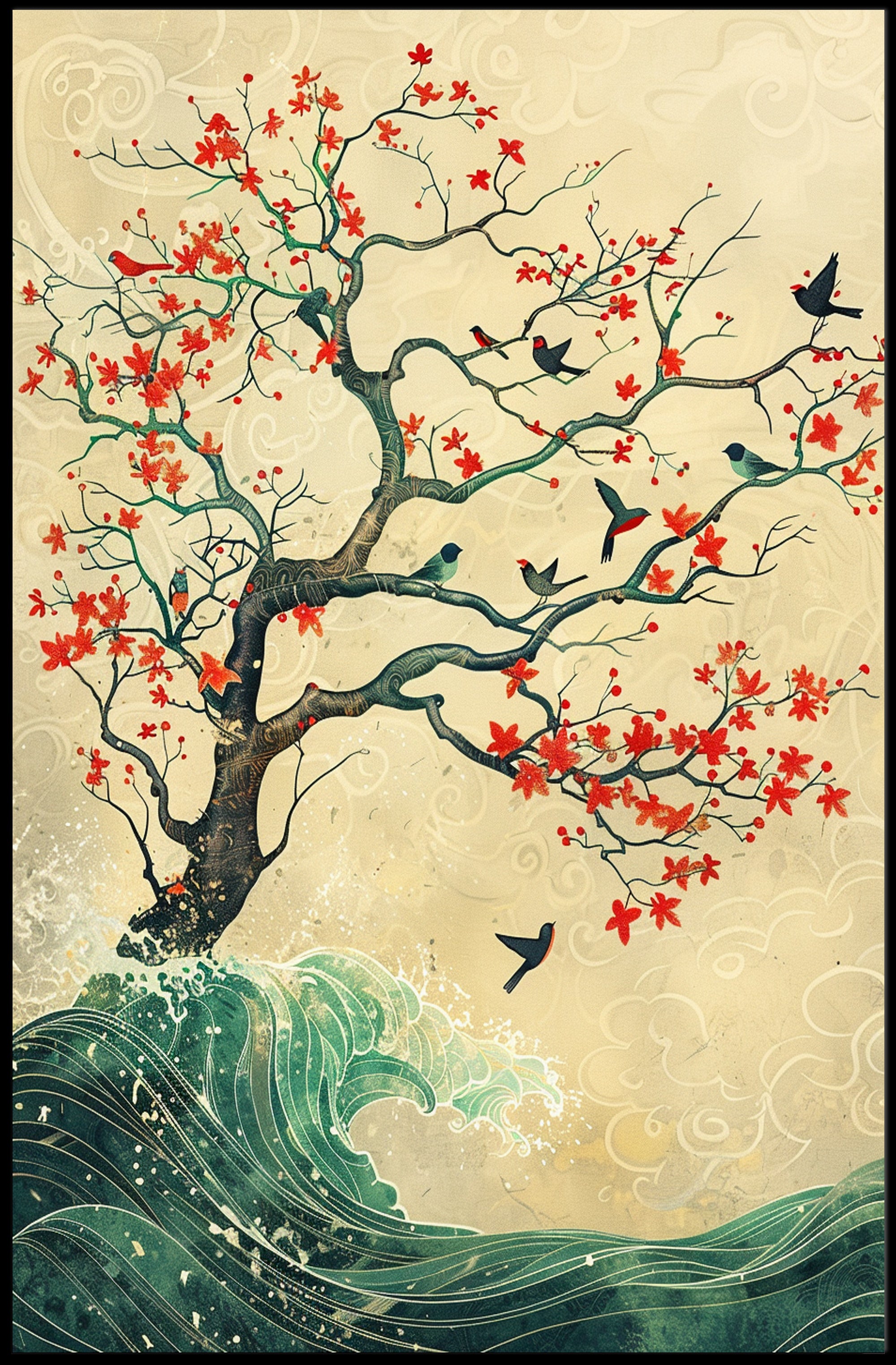 Tranquil Tree and Sea Harmony Art Poster PosterGoat