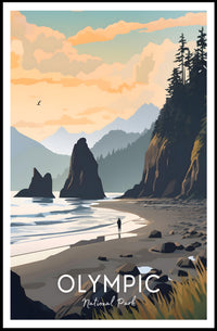 Olympic National Park Poster Vintage Travel Wall Art