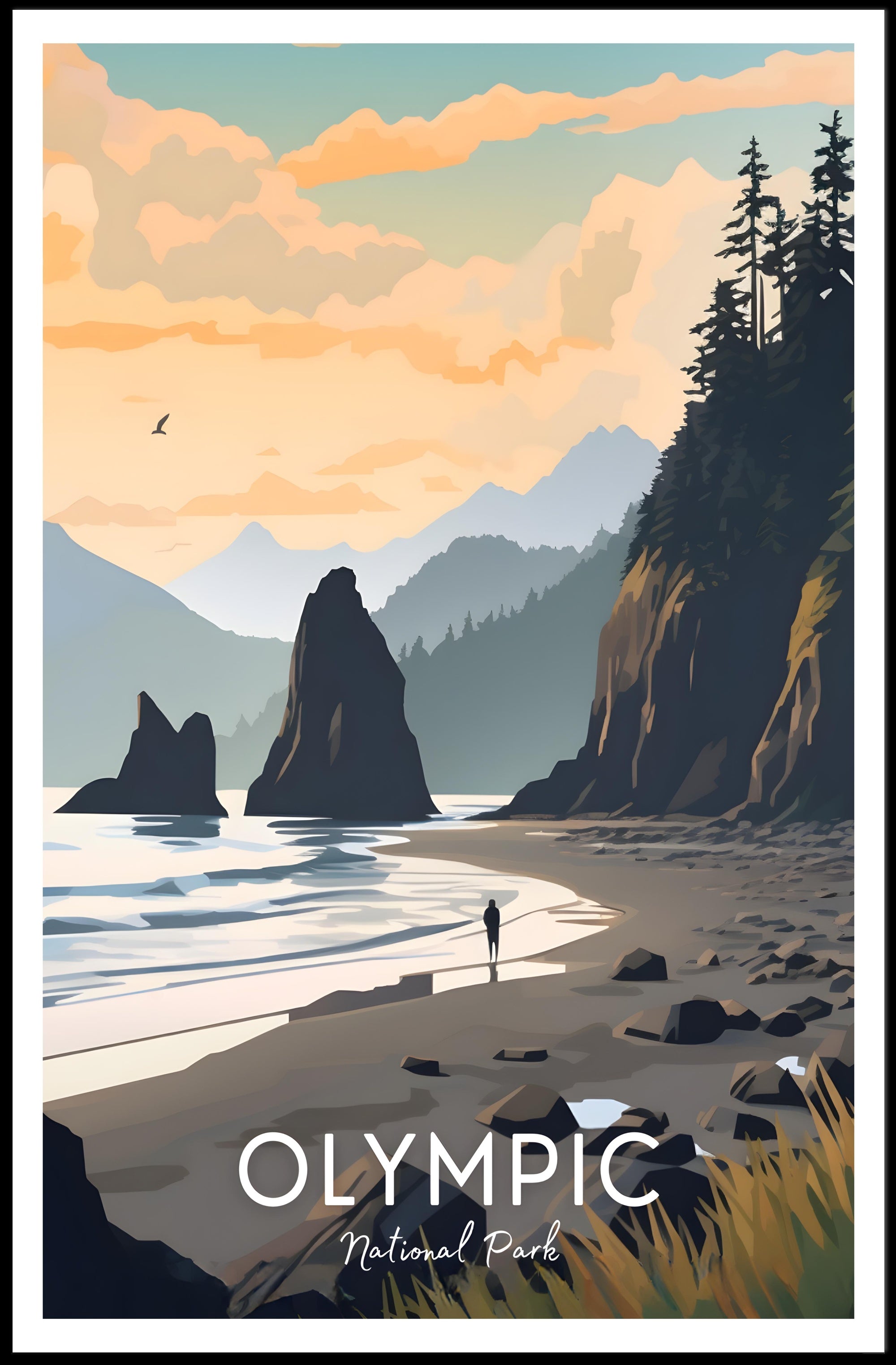 Olympic National Park Poster Vintage Travel Wall Art