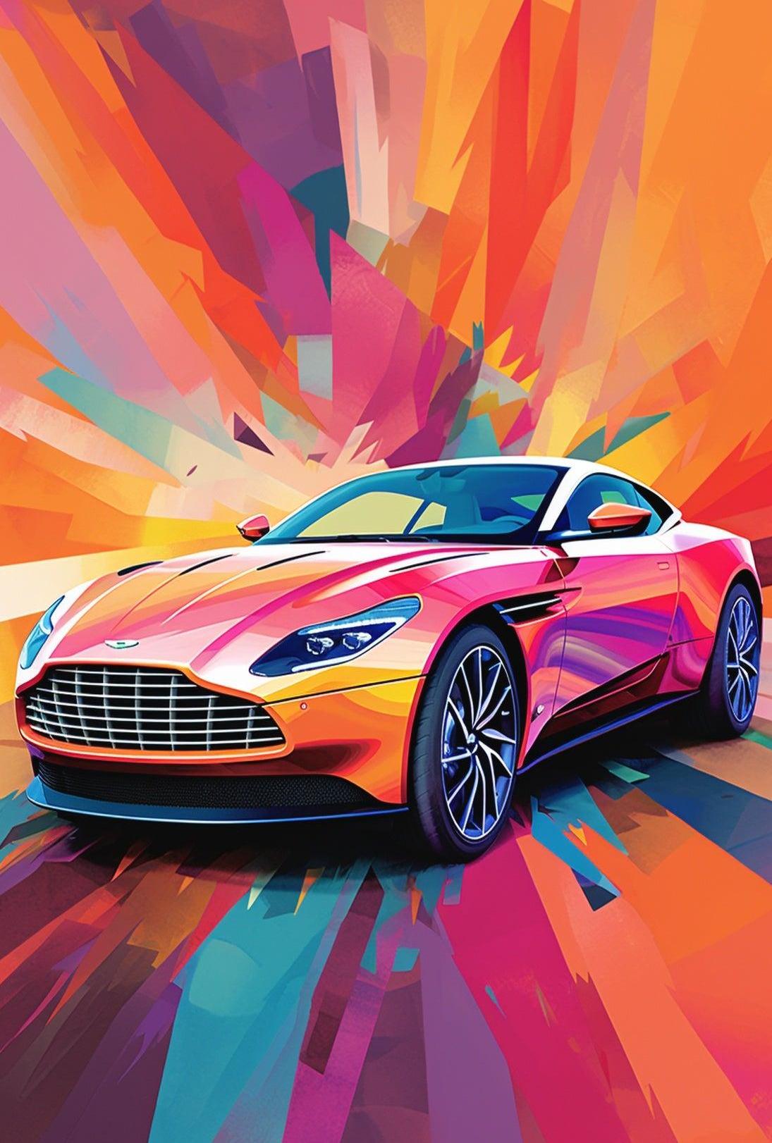 Luxury Sports Car in Vibrant Abstract Pop Culture Poster