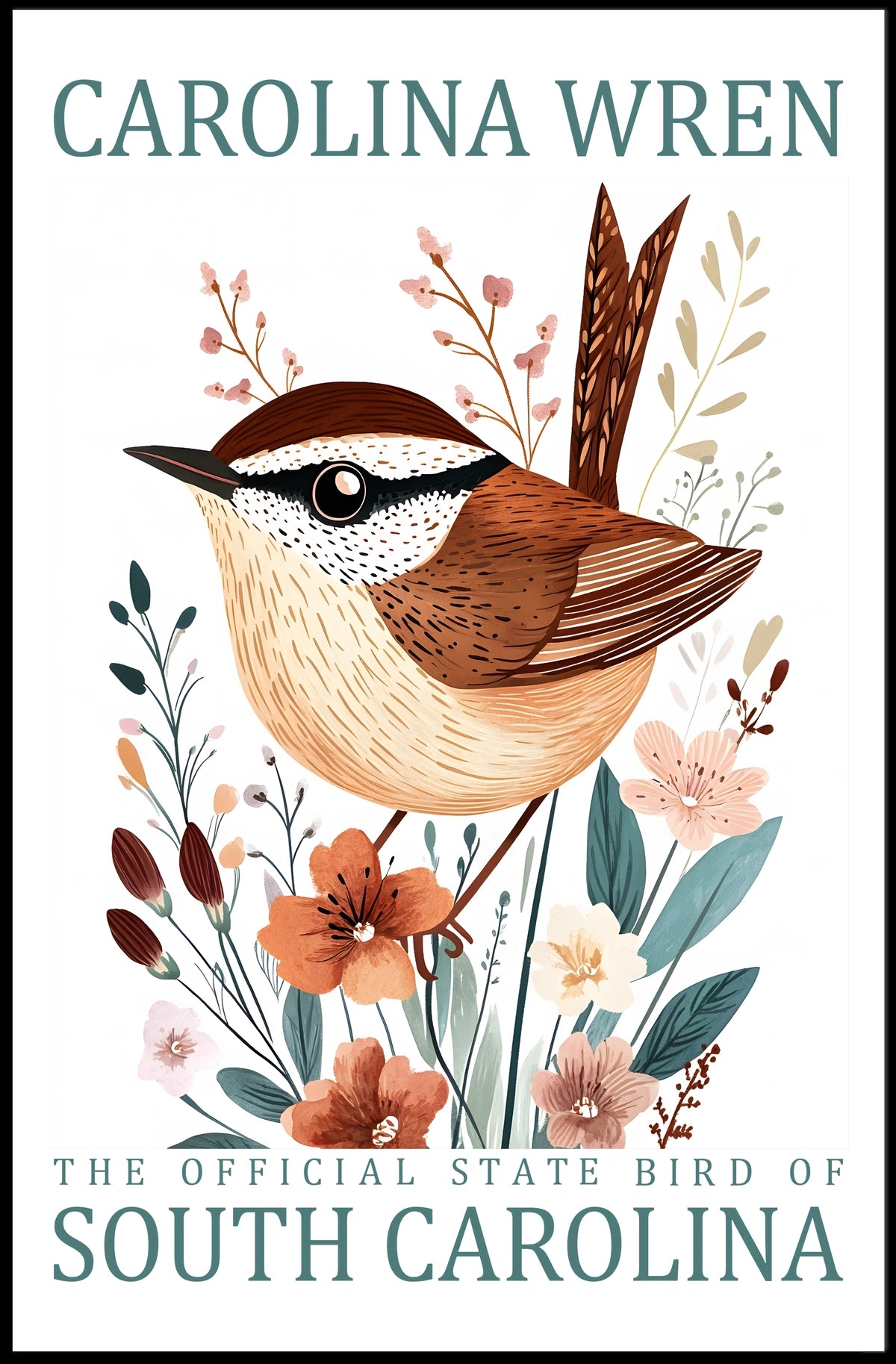 Carolina Wren Nature Poster: Modern Wildlife Art
