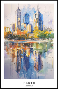 Perth Skyline Watercolor Travel Poster PosterGoat