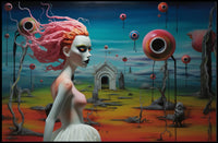 Surreal Dreamscape with Pink-Haired Figure Fantasy Poster