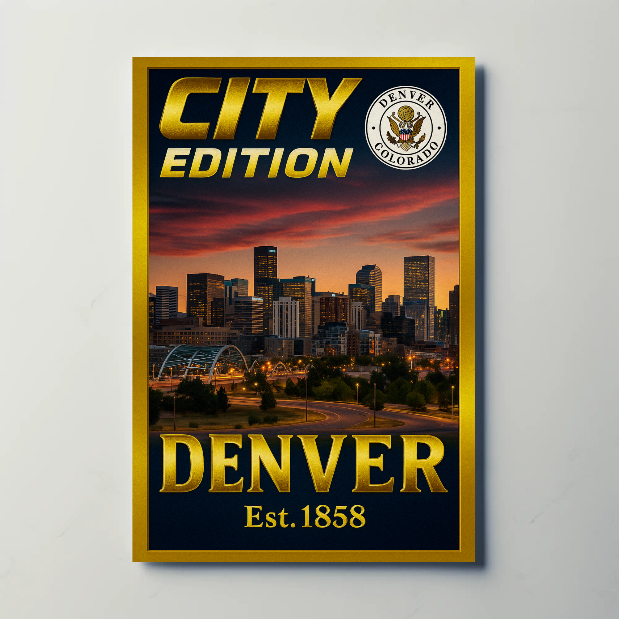 Denver Modern Skyline in Warm Colors Cultural Poster
