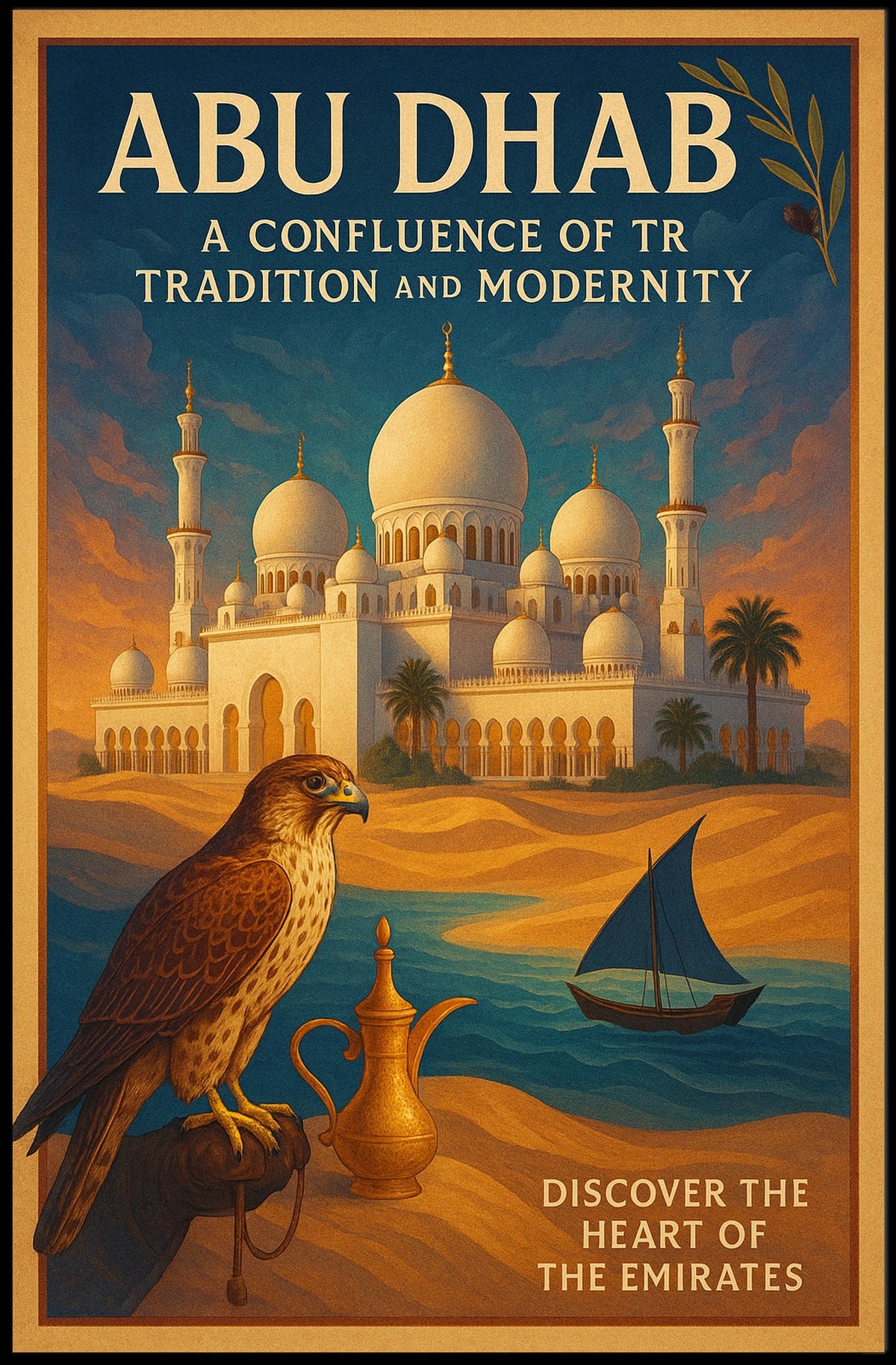 Abu Dhabi Vintage Travel Poster Celebrating Heritage and Modernity