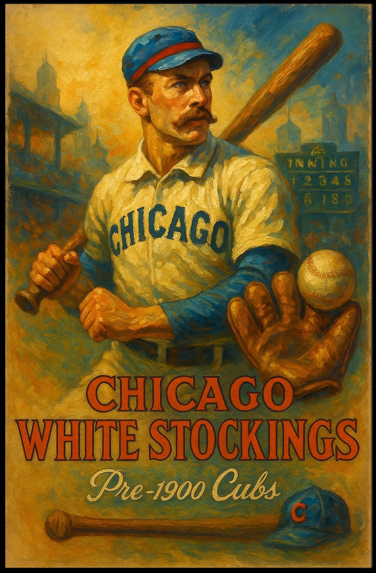 Chicago White Stockings Vintage Baseball Poster Cubs Fans