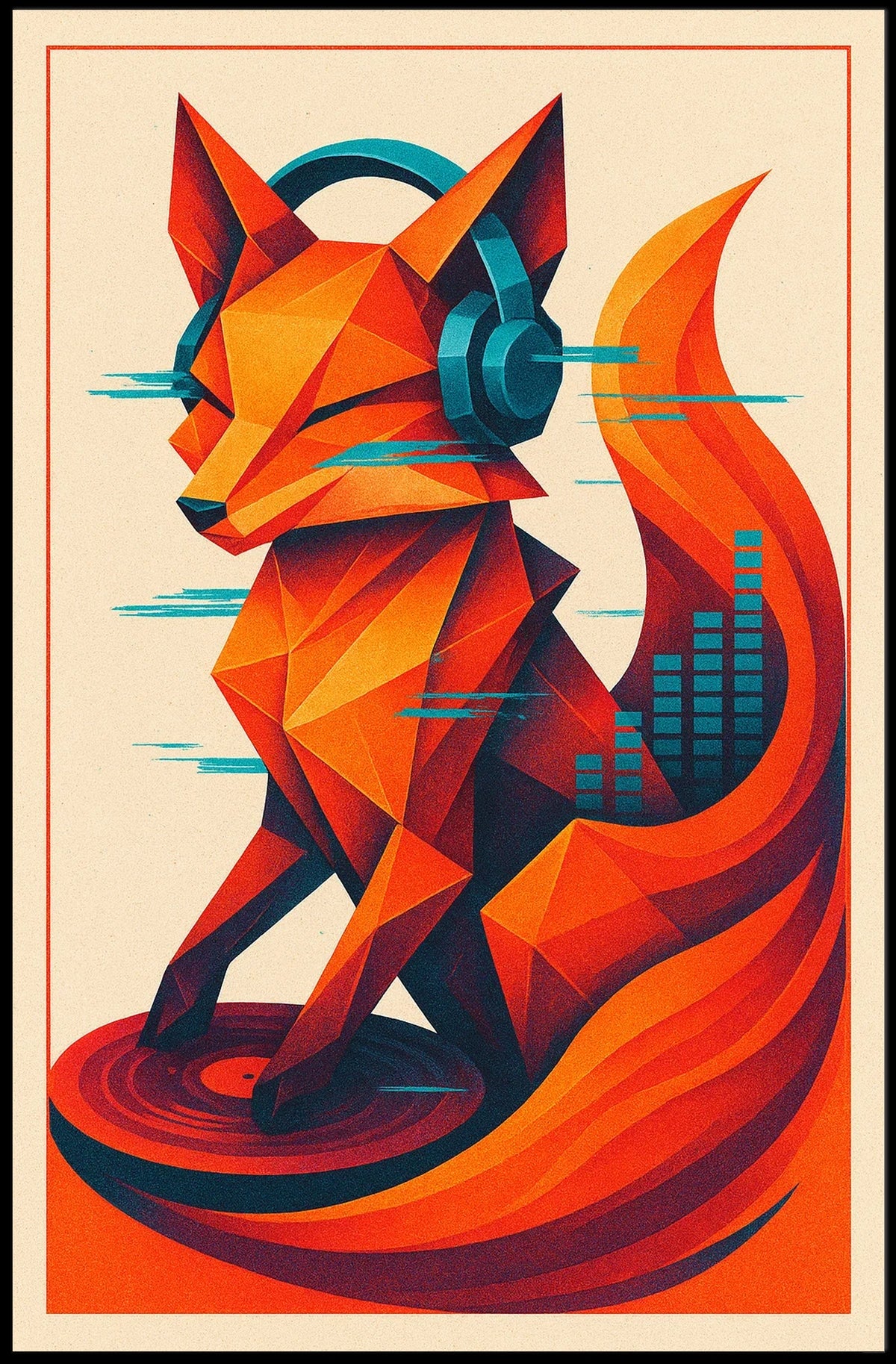 Geometric Fox With Headphones Poster