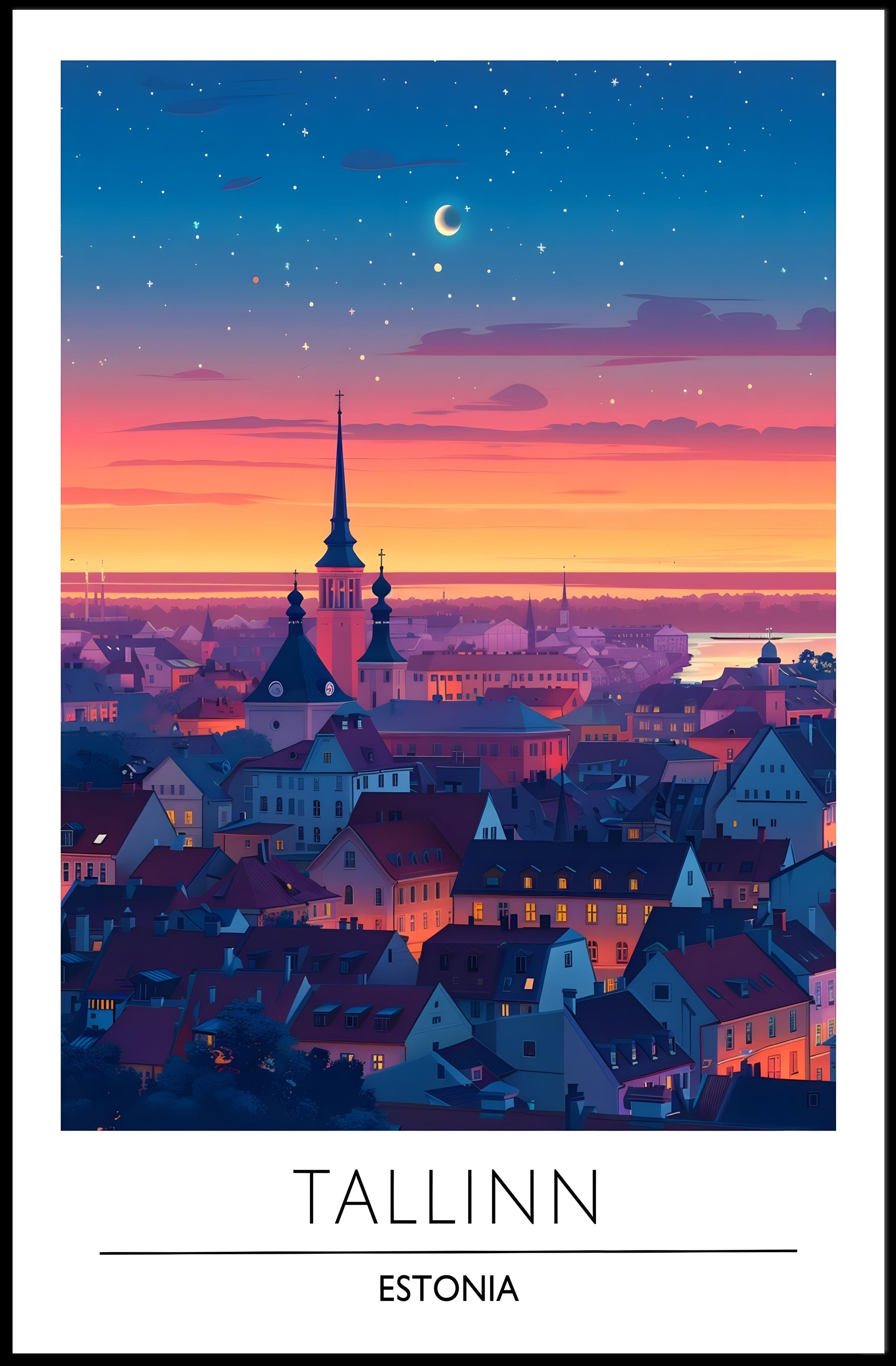 Tallinn Dusk Skyline Travel Poster