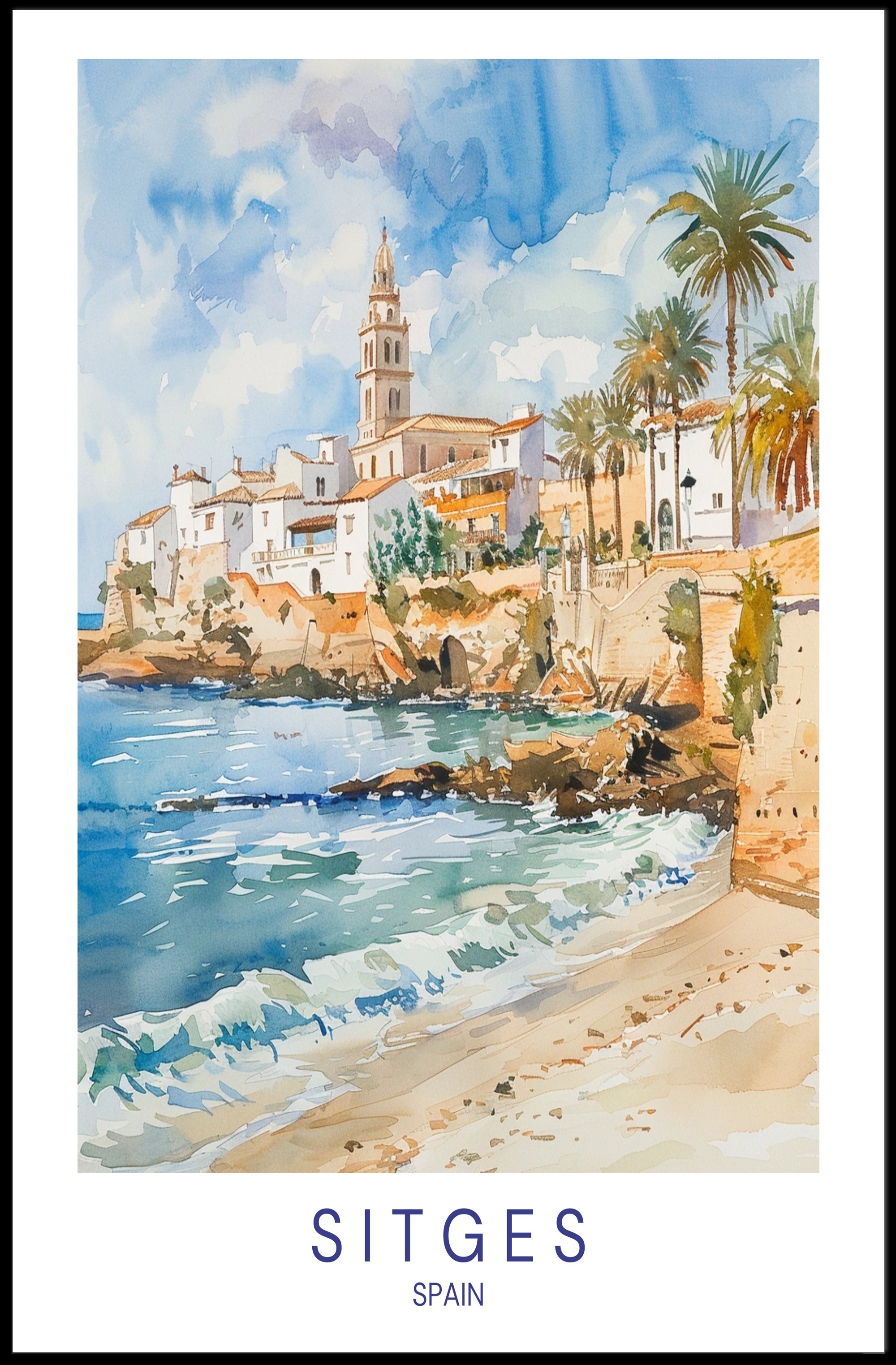 Sitges Coastal Charm Poster PosterGoat