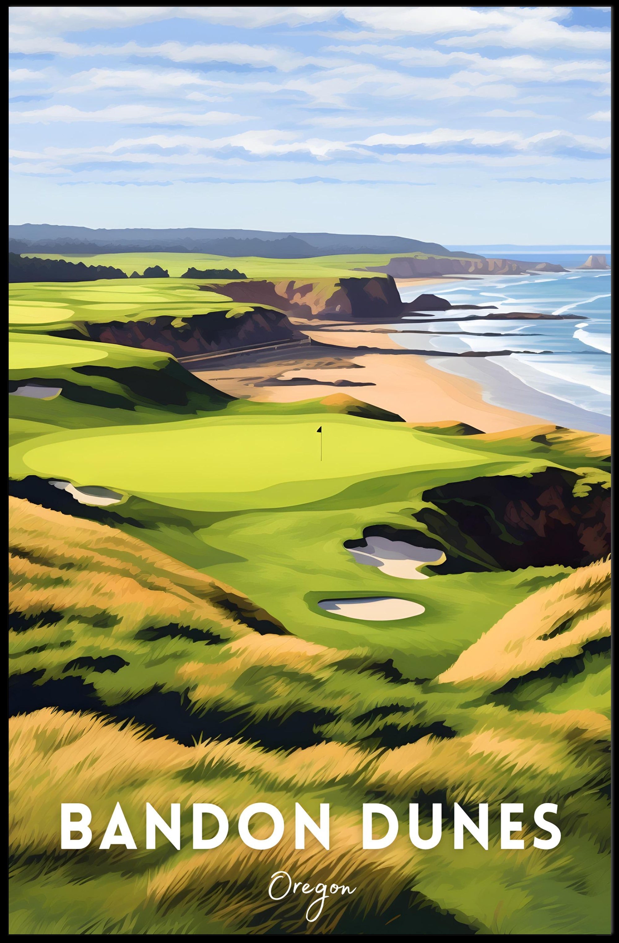Bandon Dunes Coastal Golf Scene Sports Poster