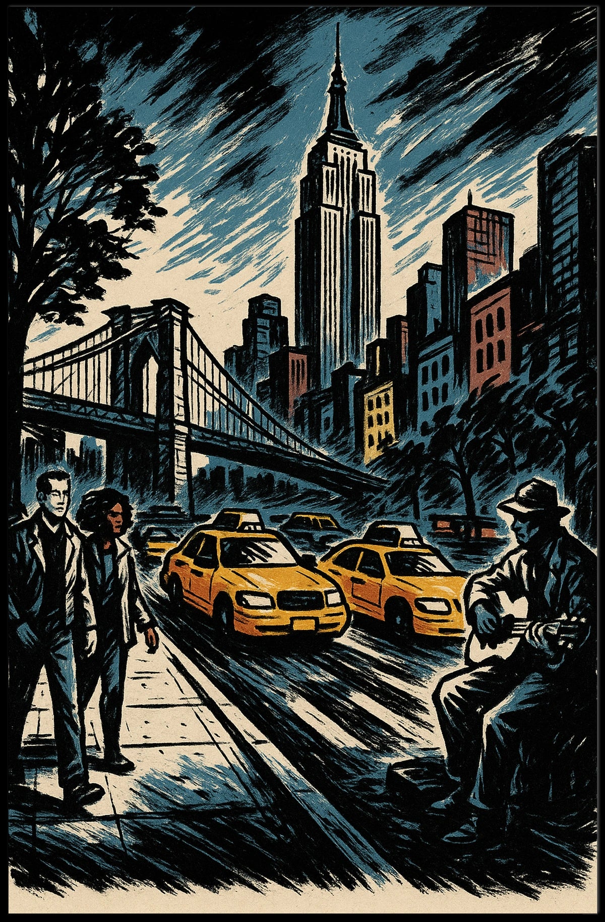 New York City Noir Skyline Poster Modern Urban Wall Art
