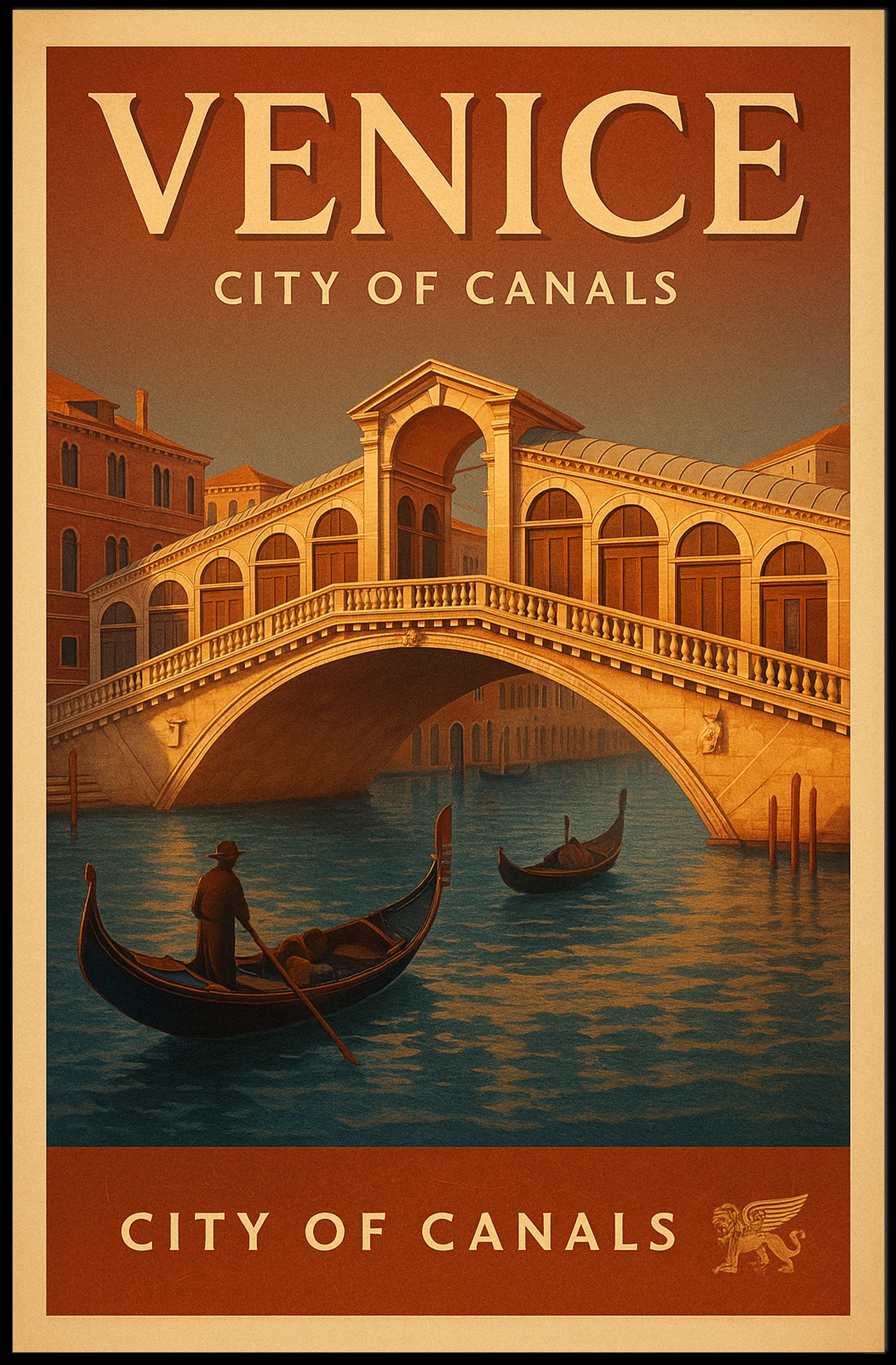 Venice Gondola Explore: Vintage Travel Poster PosterGoat