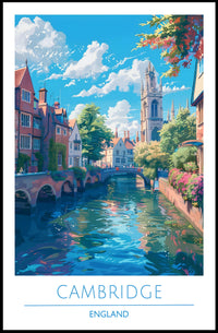 Cambridge Charm: Idyllic Canal Cityscape Travel Poster