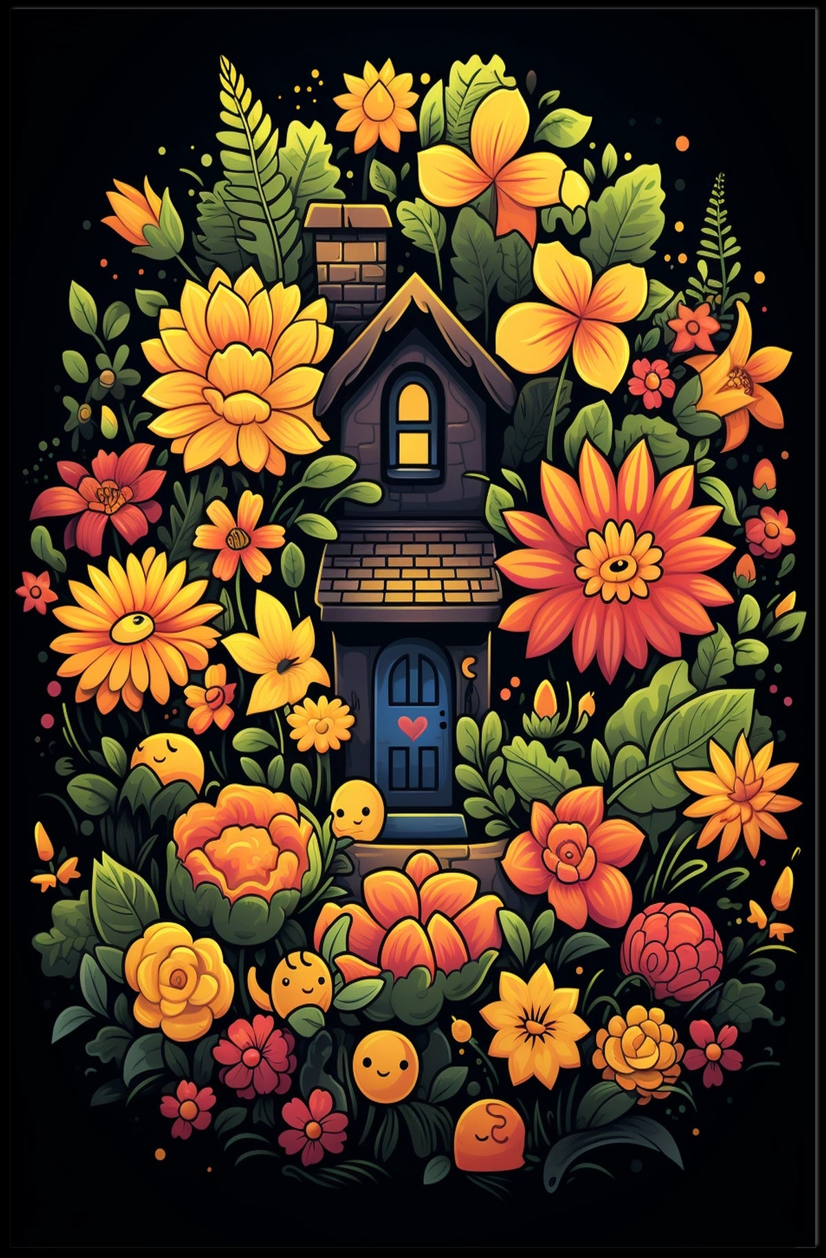 Whimsical Floral Cottage Poster