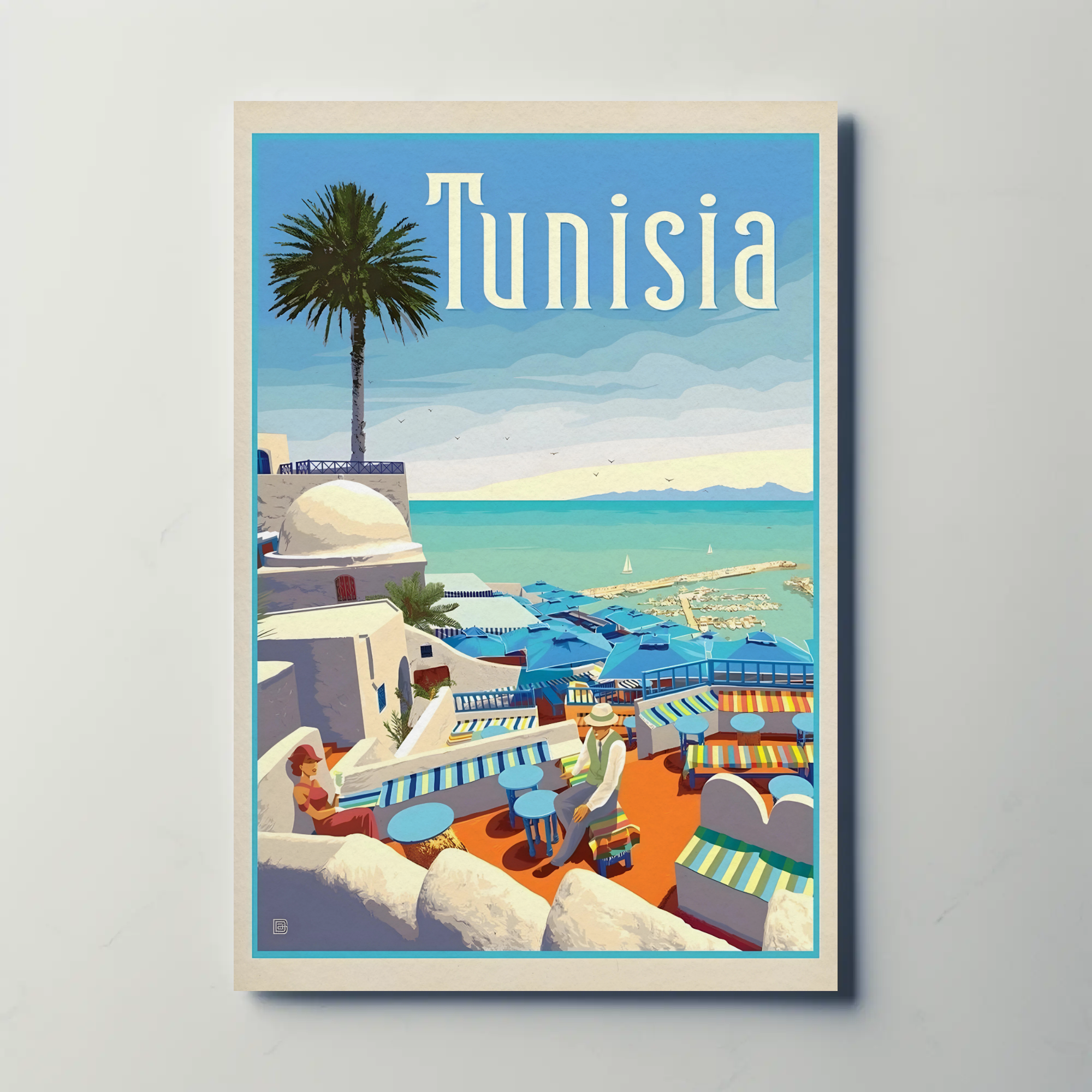 Tunisian Coastal Scene Evokes Mediterranean Leisure Travel Poster