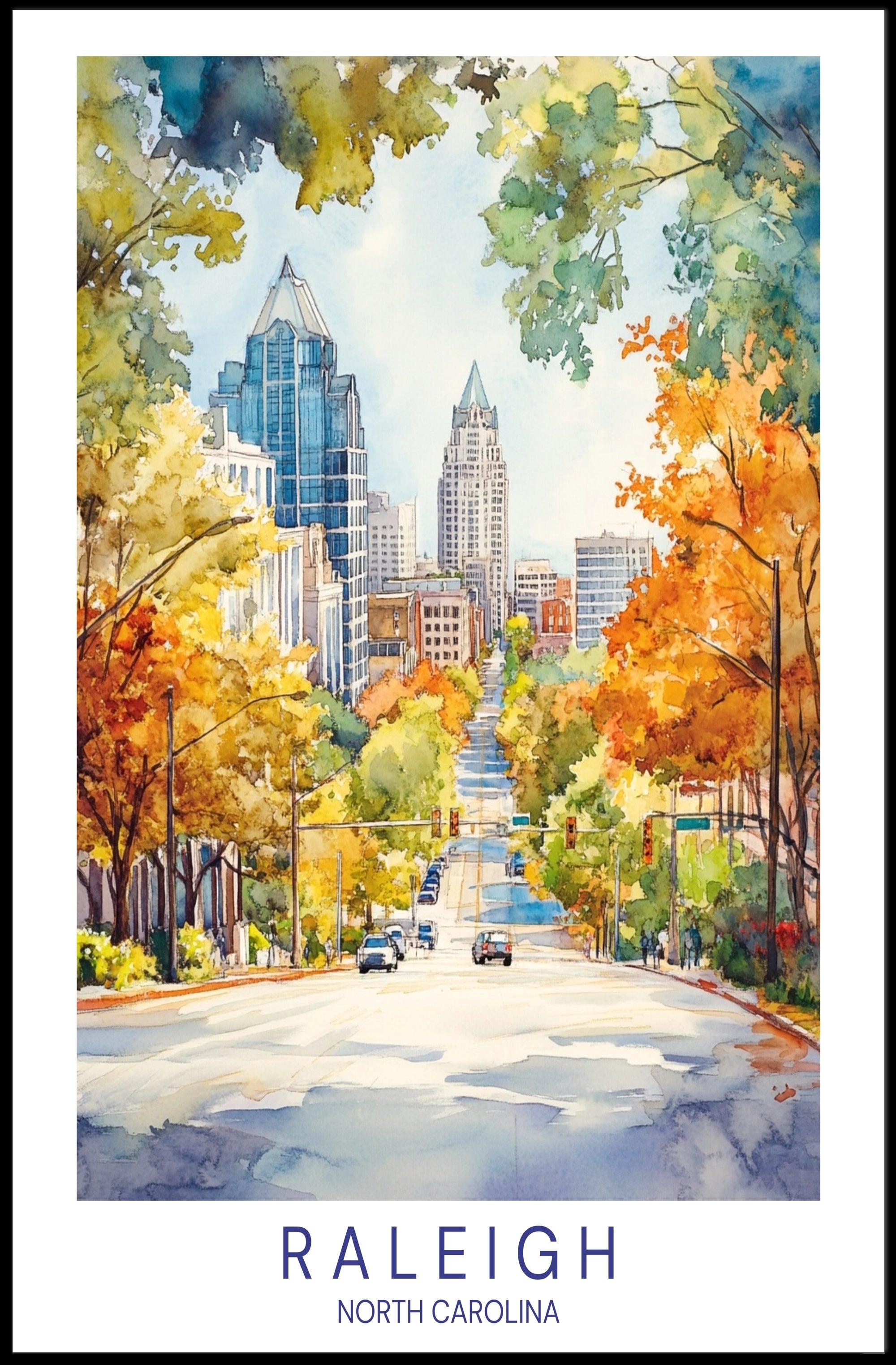 Raleigh Cityscape Poster PosterGoat