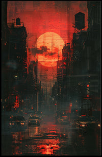 Striking Urban Dusk Cityscape with Cyberpunk Vibes Poster PosterGoat