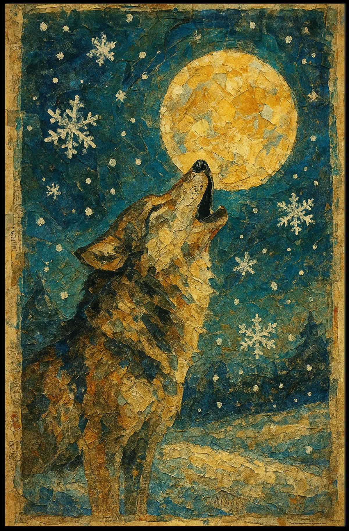 Wolf Howl Forest Night Landscape Moonlight View Gallery Poster
