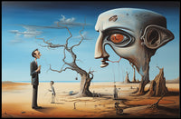 Surreal Dreamscape with Mechanical Head - Artistic Poster