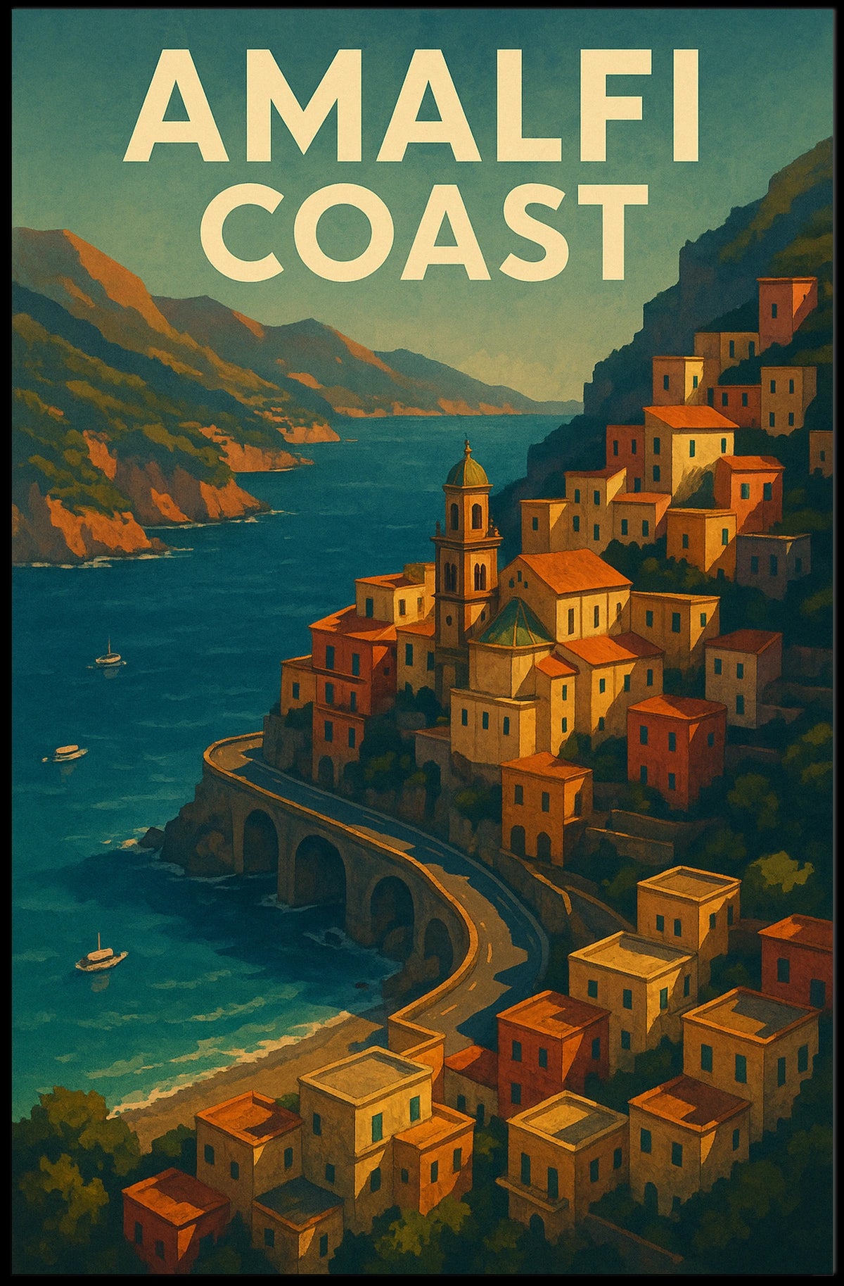 Amalfi Coast Poster 18x24 Wall Art for Coastal Decor Home