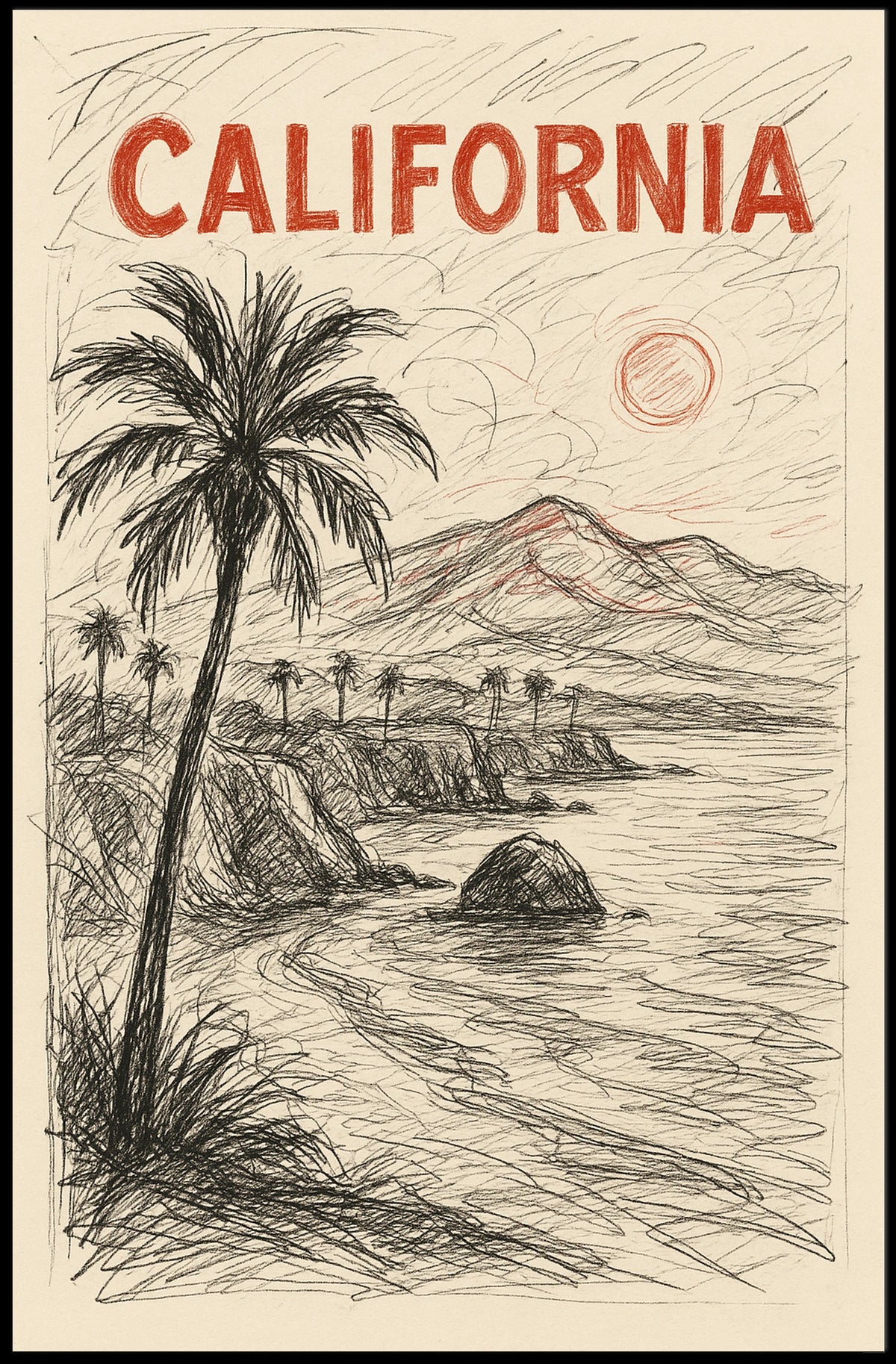 California Coastline Sketch Poster
