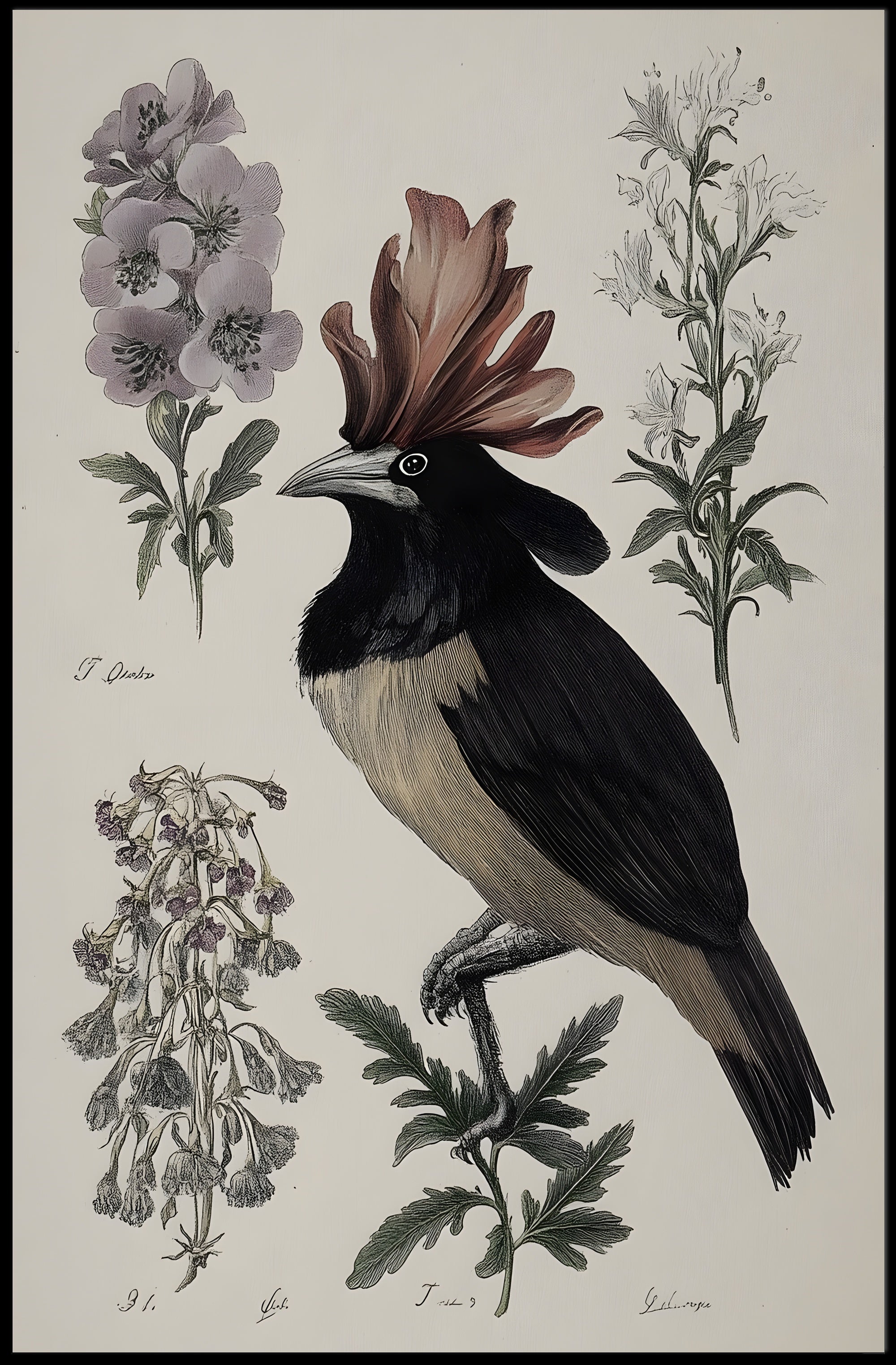 Vintage Botanical Bird Illustration Educational or Infographic Poster PosterGoat