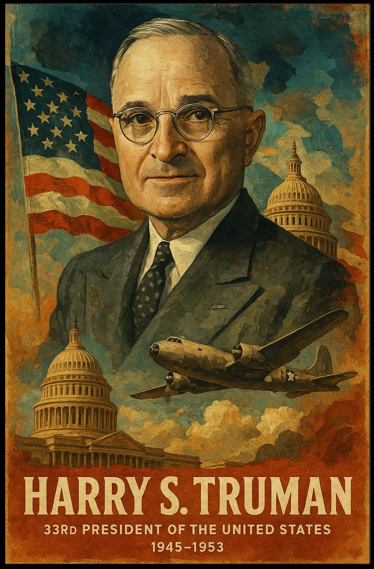 Harry S. Truman 33rd President of the United States Layered Digital Collage Poster