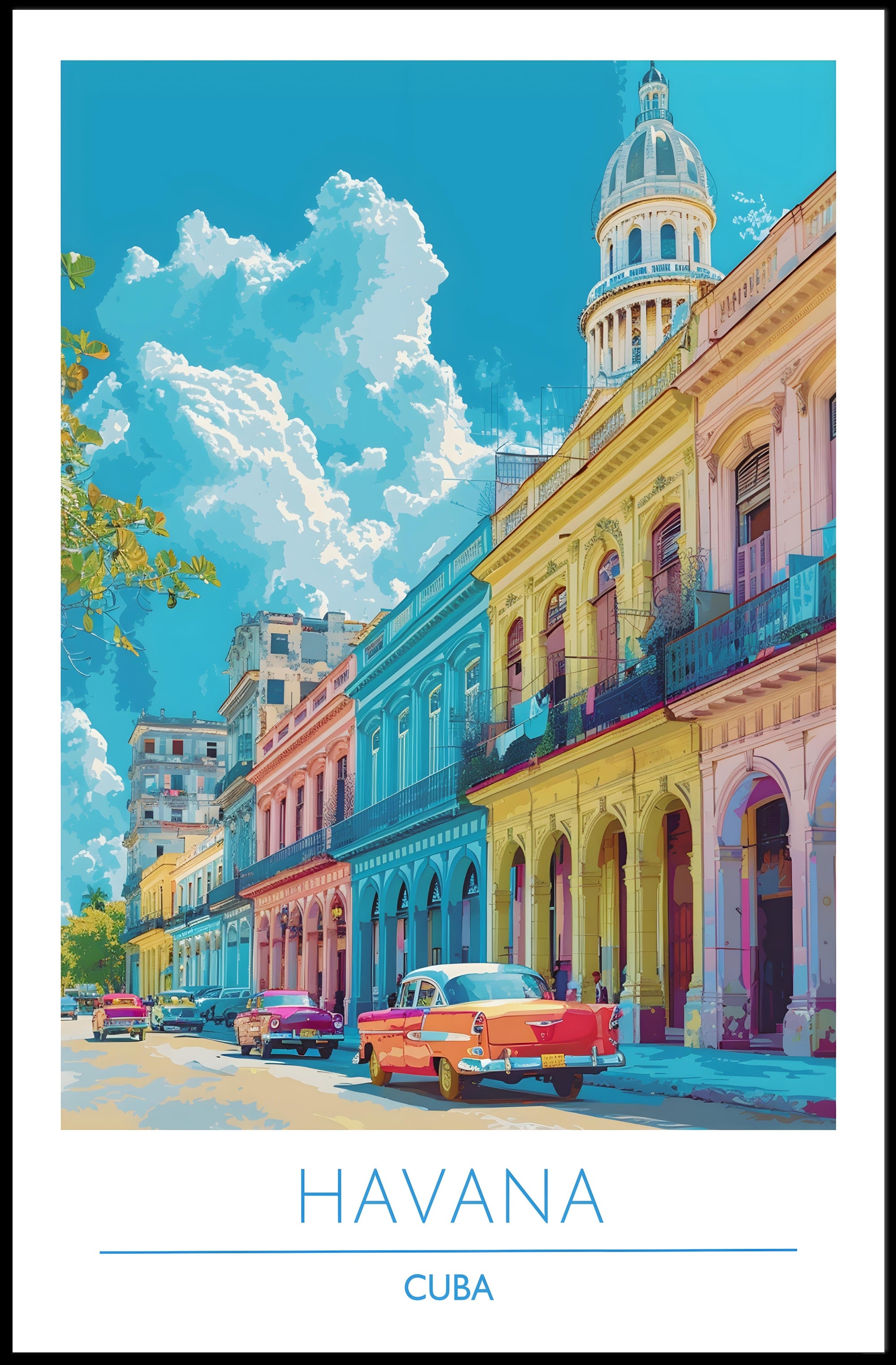Havana's Colorful Streetscape Vintage Urban or Cityscape Poster