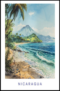Nicaragua Coastal Paradise: Tropical Watercolor Travel Poster PosterGoat