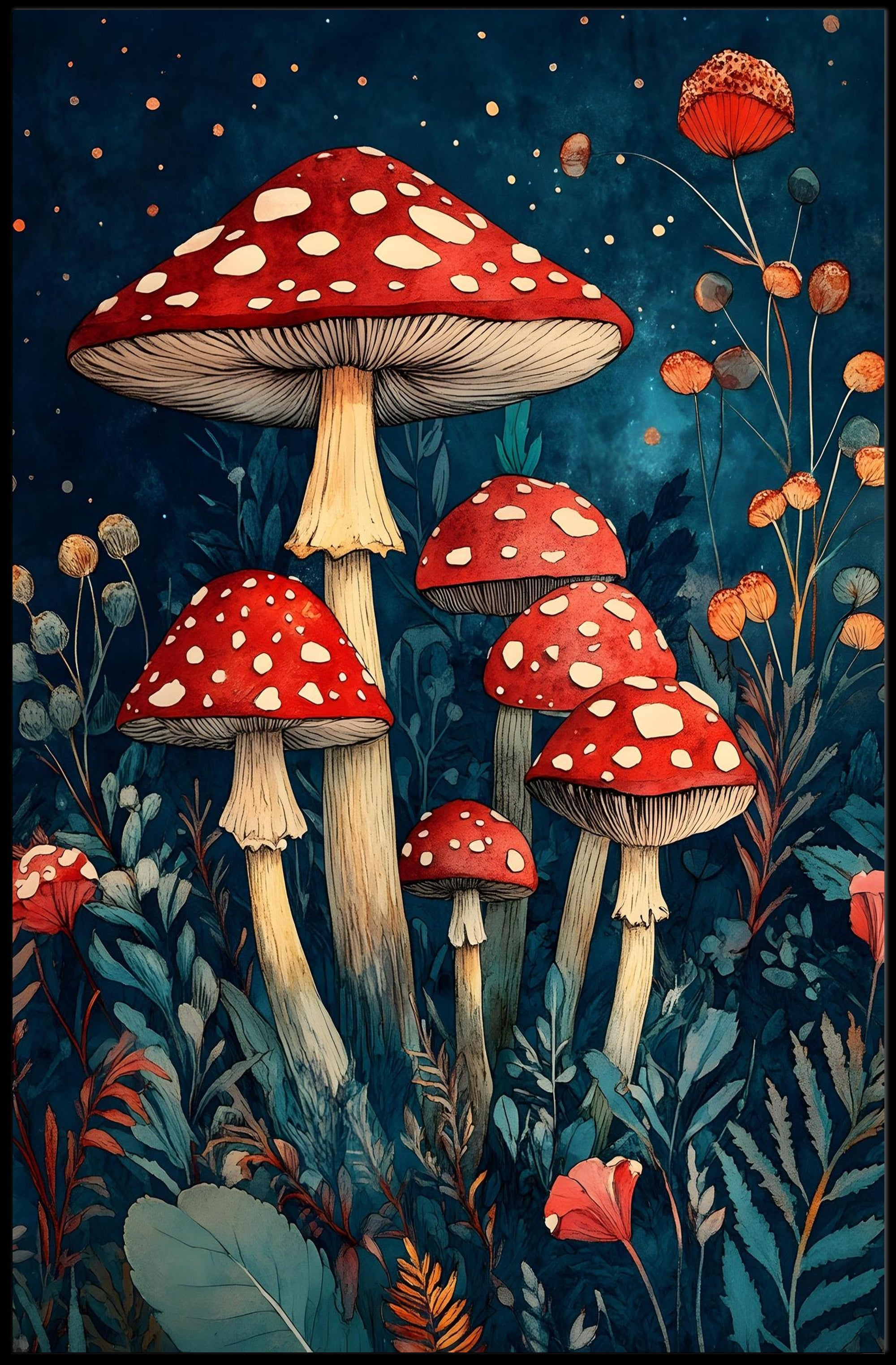 Enchanted Forest Mushrooms Wall Art Print