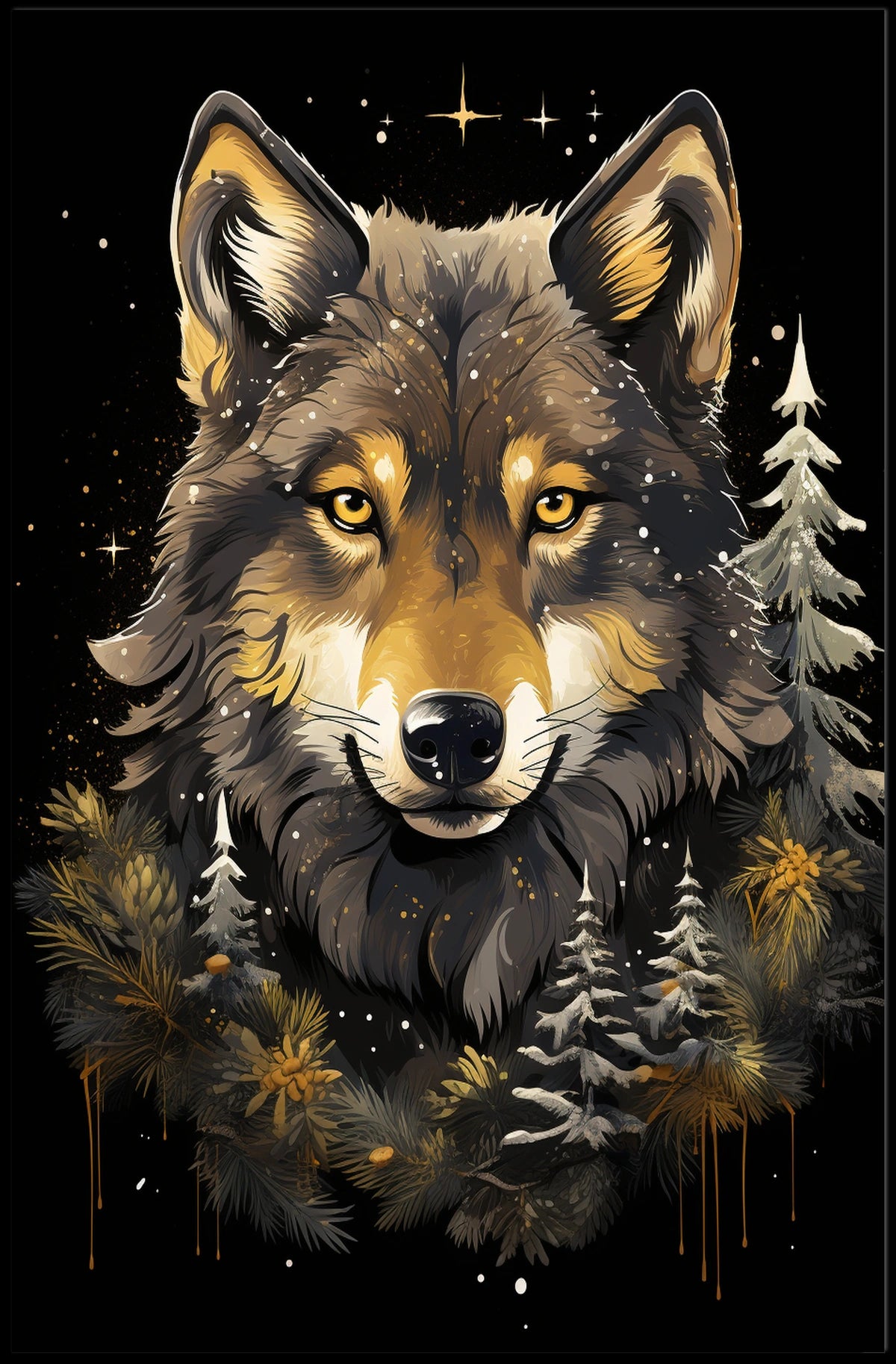 Stylized Wolf Against Dark Background Animal Poster