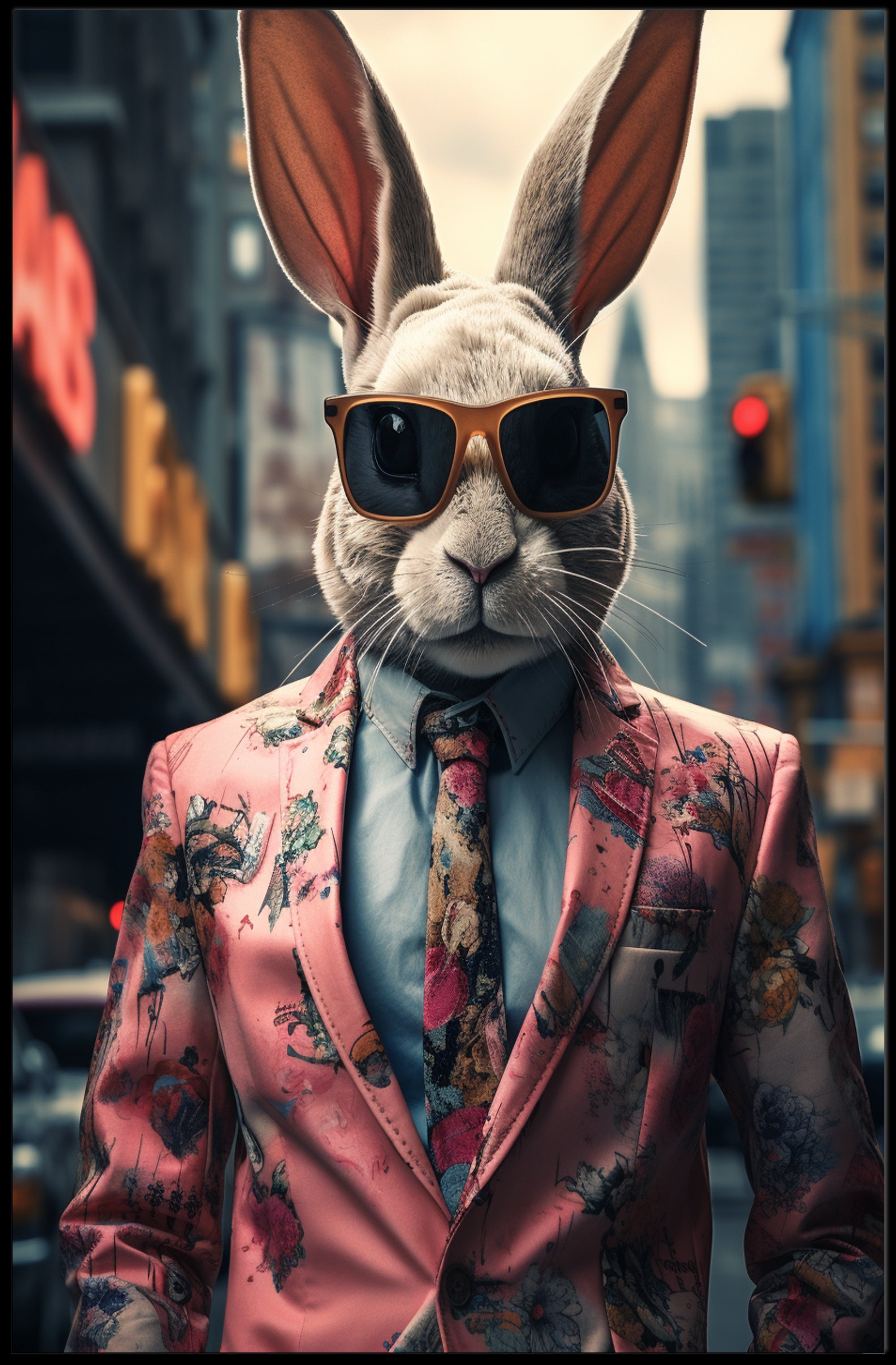 Stylish Rabbit In The City Poster