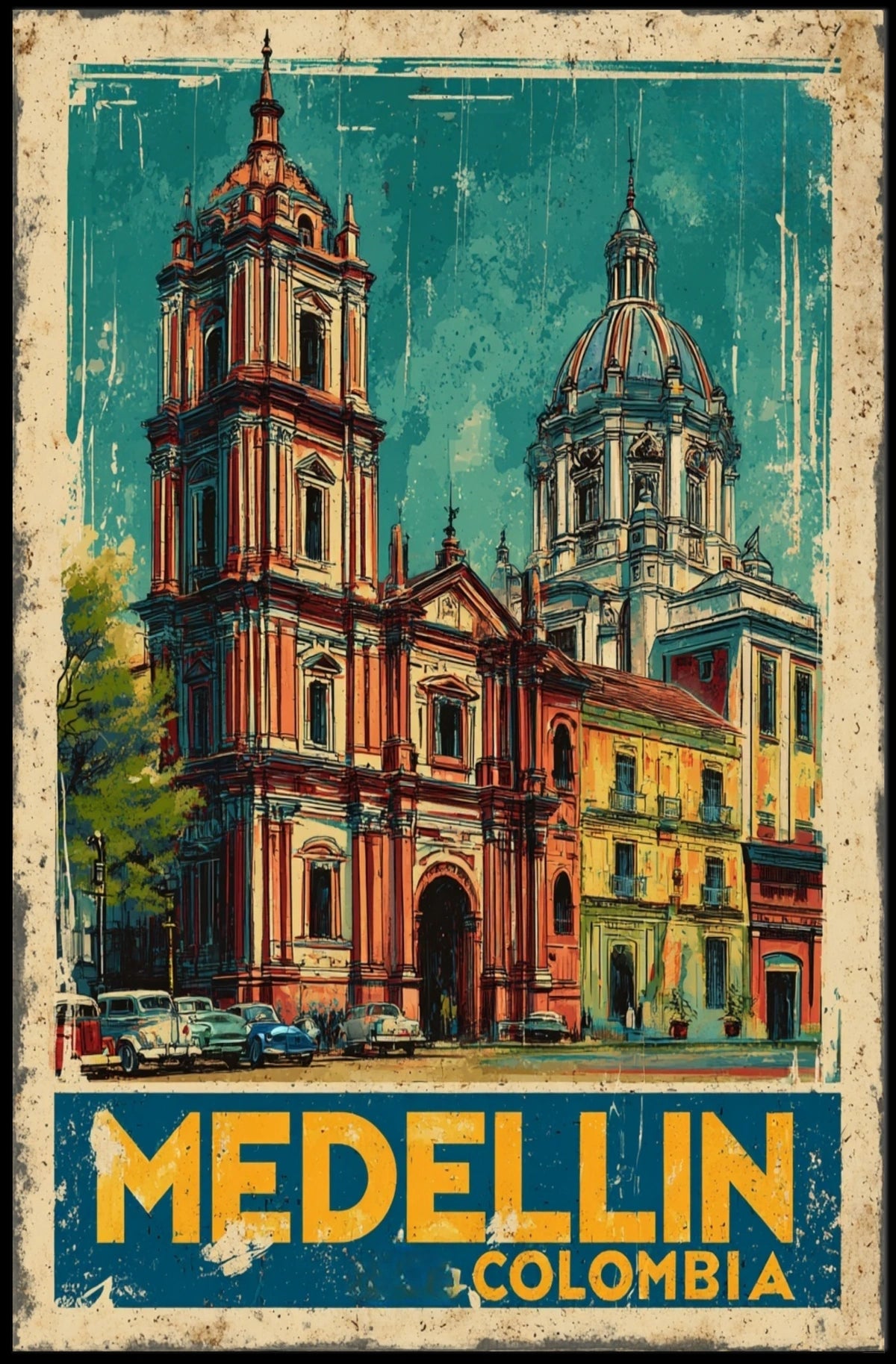 Medellín, Colombia Vintage Travel Poster