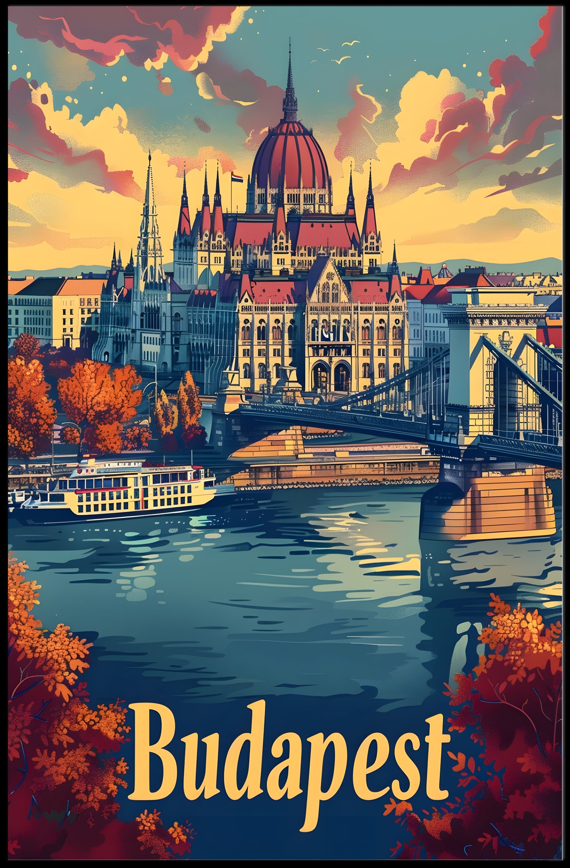 Hungarian Parliament Vintage Travel Poster
