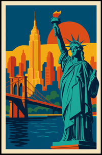 New York City Poster Retro Travel Skyline Wall Art